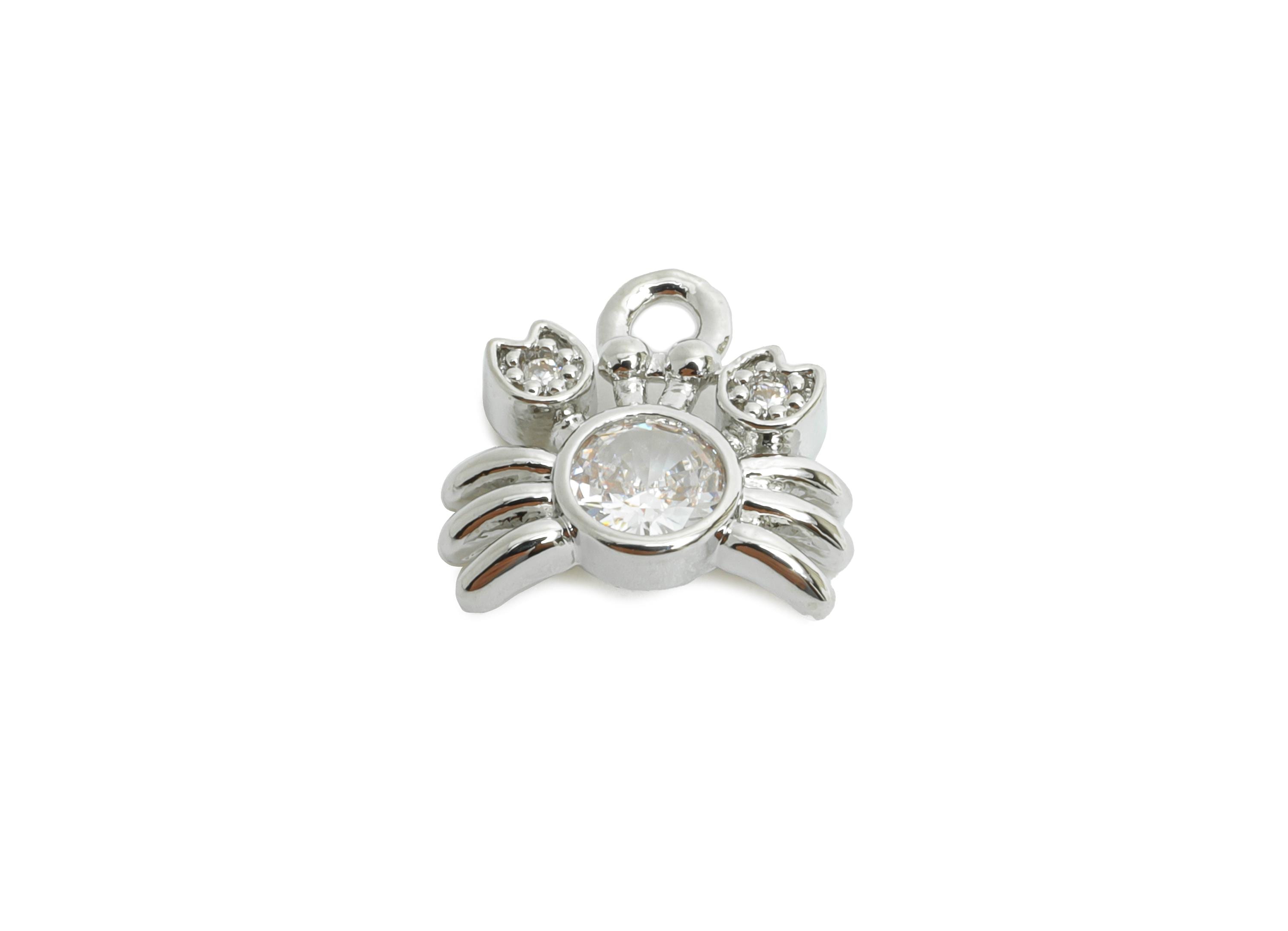 Sparkling Tiny Crab Pendant - Silver Brass Zircon Marine Bracelet Charm - Refined Jewelry - 18K Real White Gold Plated -10.6x10x3m -RGP9932S - DOMEDBAZAAR