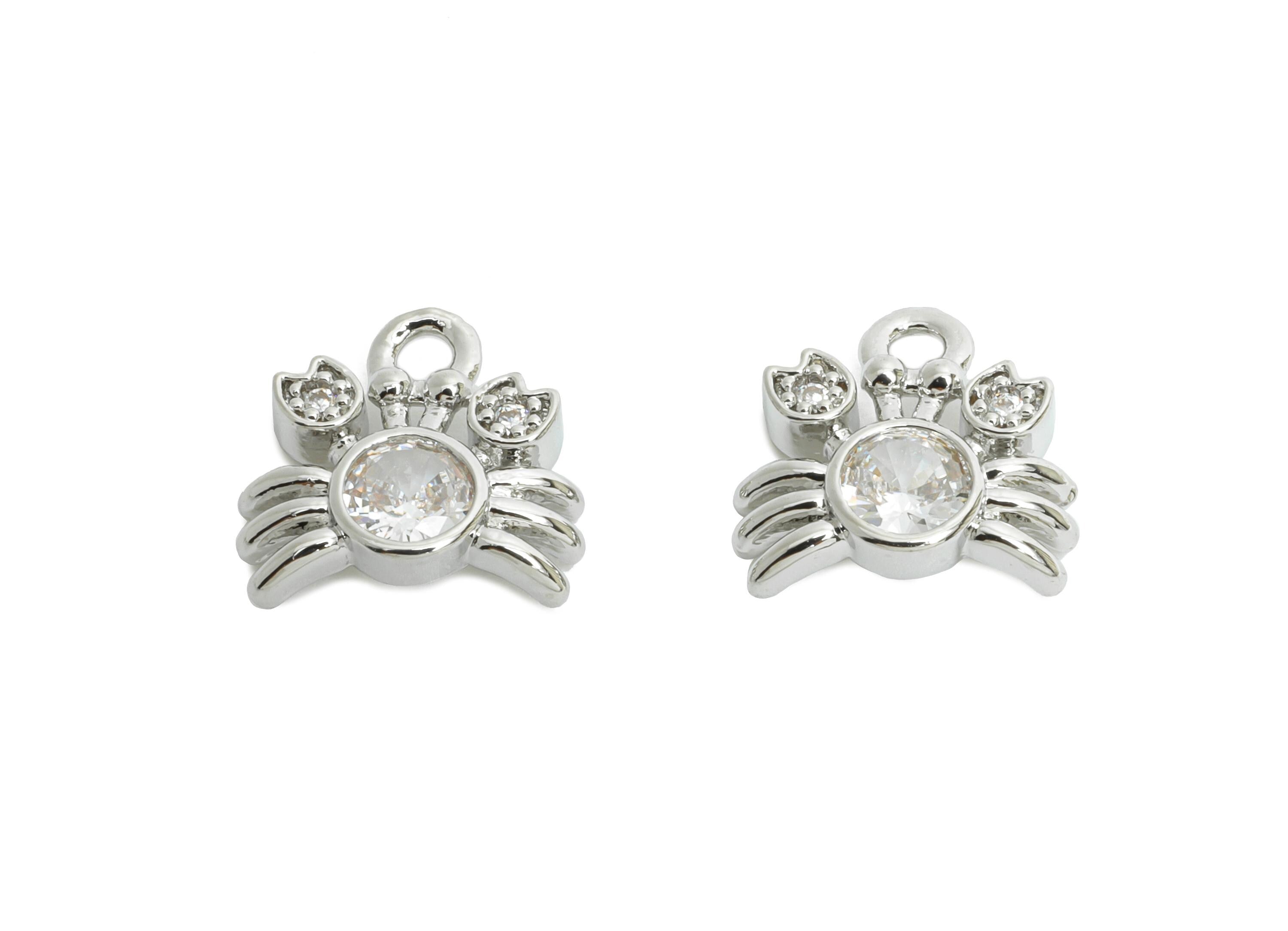 Sparkling Tiny Crab Pendant - Silver Brass Zircon Marine Bracelet Charm - Refined Jewelry - 18K Real White Gold Plated -10.6x10x3m -RGP9932S - DOMEDBAZAAR