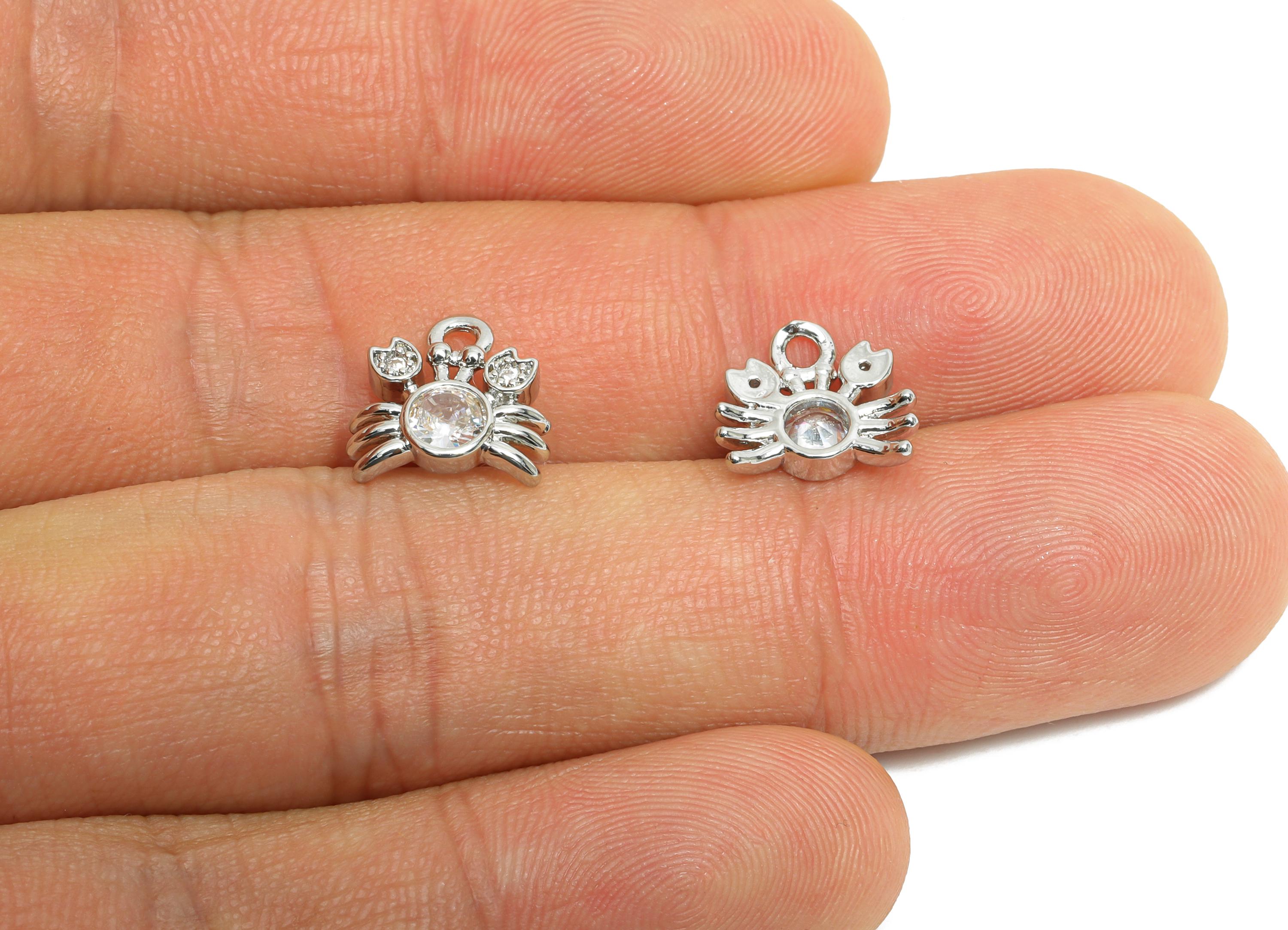 Sparkling Tiny Crab Pendant - Silver Brass Zircon Marine Bracelet Charm - Refined Jewelry - 18K Real White Gold Plated -10.6x10x3m -RGP9932S - DOMEDBAZAAR