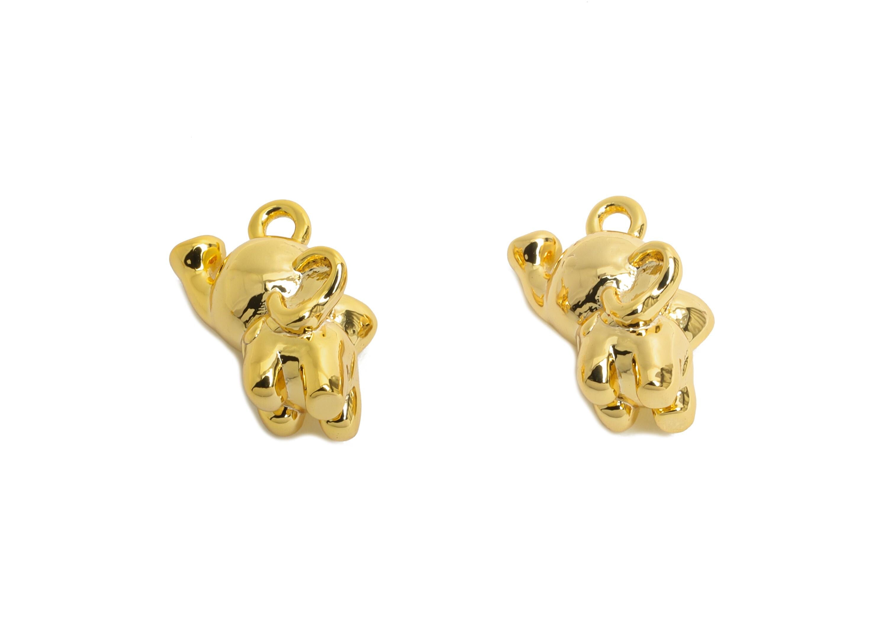 Brass Elephant Charms - Gold Elephant Animal Pendant for Necklace - Refined Jewelry DIY - 18K Real Gold Plated - 10.7x6.45x6.3mm - RGP9919 - DOMEDBAZAAR