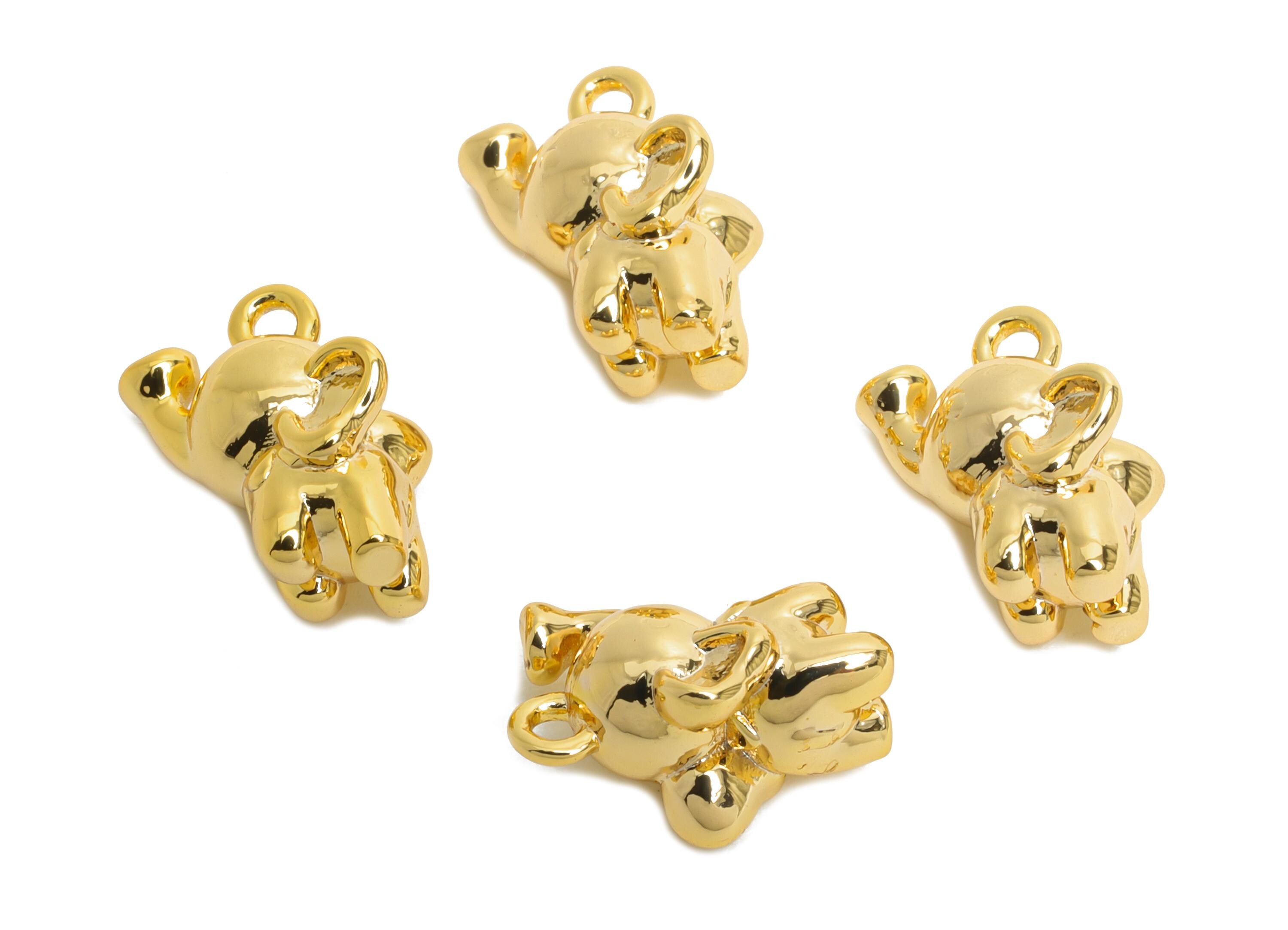 Brass Elephant Charms - Gold Elephant Animal Pendant for Necklace - Refined Jewelry DIY - 18K Real Gold Plated - 10.7x6.45x6.3mm - RGP9919 - DOMEDBAZAAR