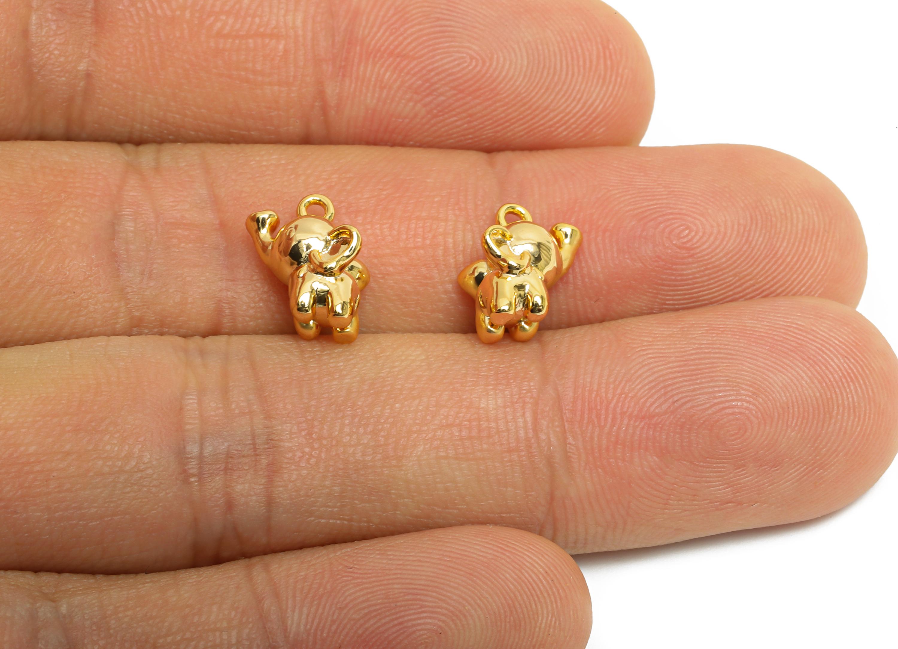 Brass Elephant Charms - Gold Elephant Animal Pendant for Necklace - Refined Jewelry DIY - 18K Real Gold Plated - 10.7x6.45x6.3mm - RGP9919 - DOMEDBAZAAR