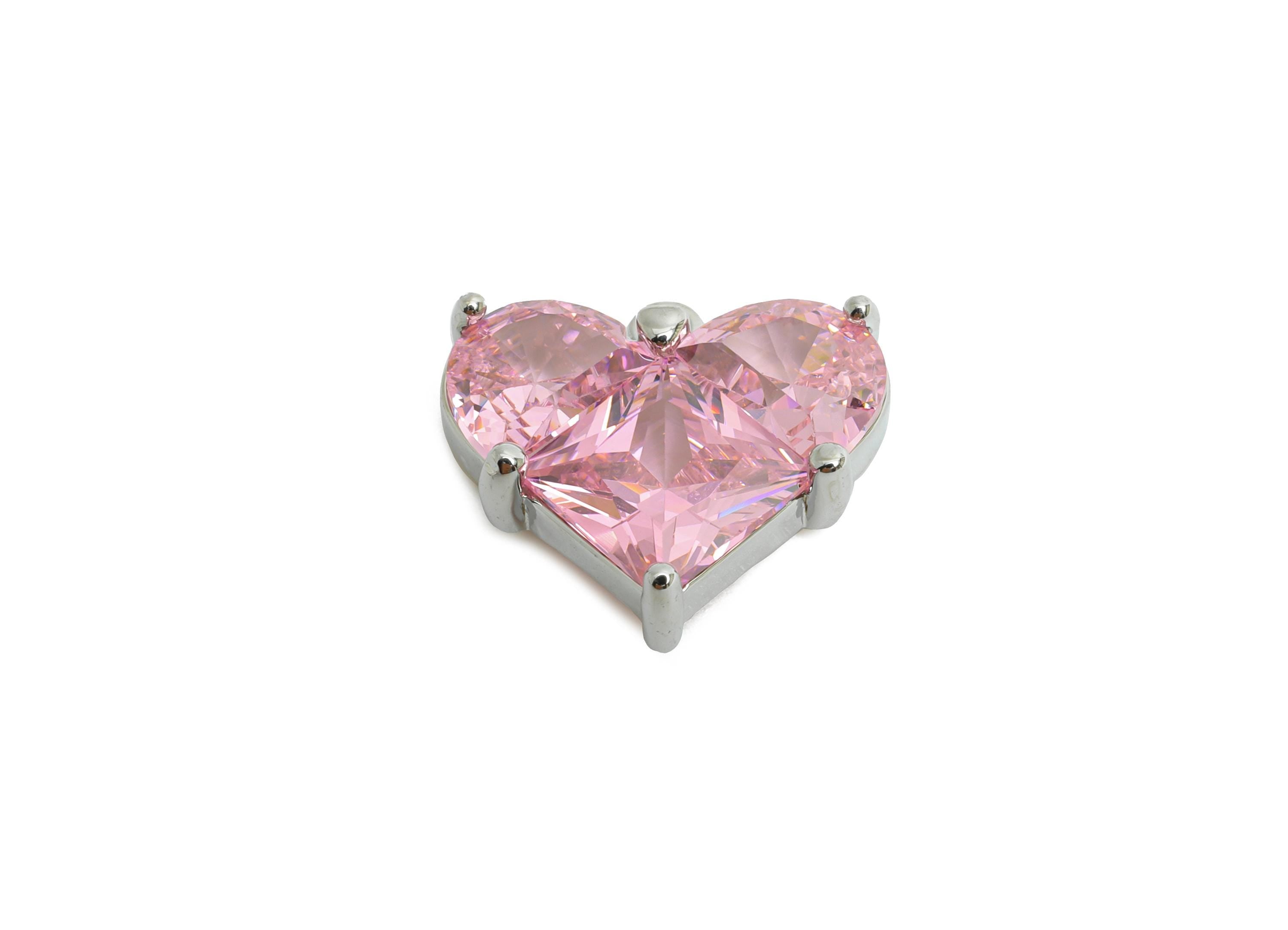 Sparkling Brass Heart Pendant - Dainty Zircon Love Heart Charm - Valentine&#39;s Day Jewelry - 18K Real White Gold Plated - 16.8x15x4mm-RGP9897S - DOMEDBAZAAR