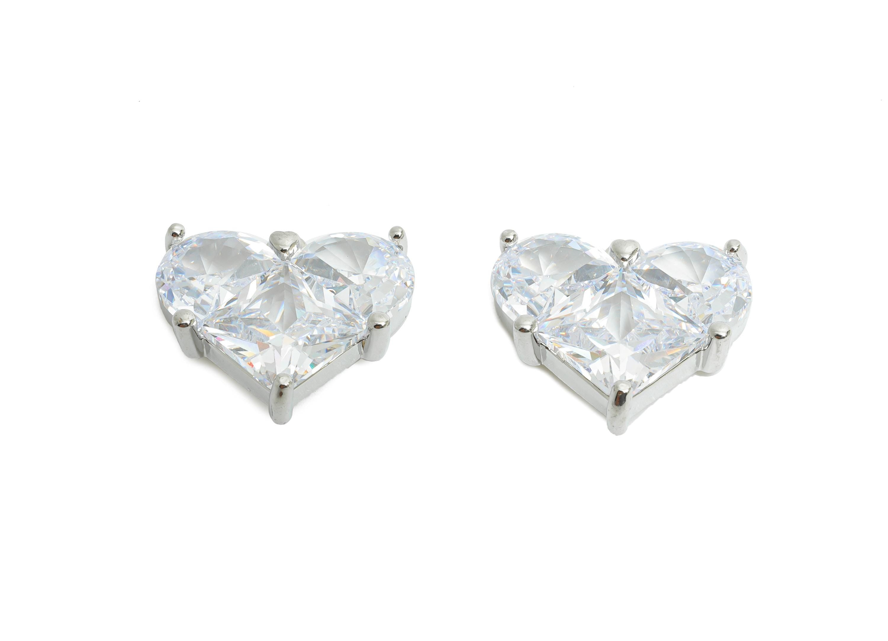 Sparkling Brass Heart Pendant - Dainty Zircon Love Heart Charm - Valentine&#39;s Day Jewelry - 18K Real White Gold Plated -16.8x16x5mm- RGP9896S - DOMEDBAZAAR