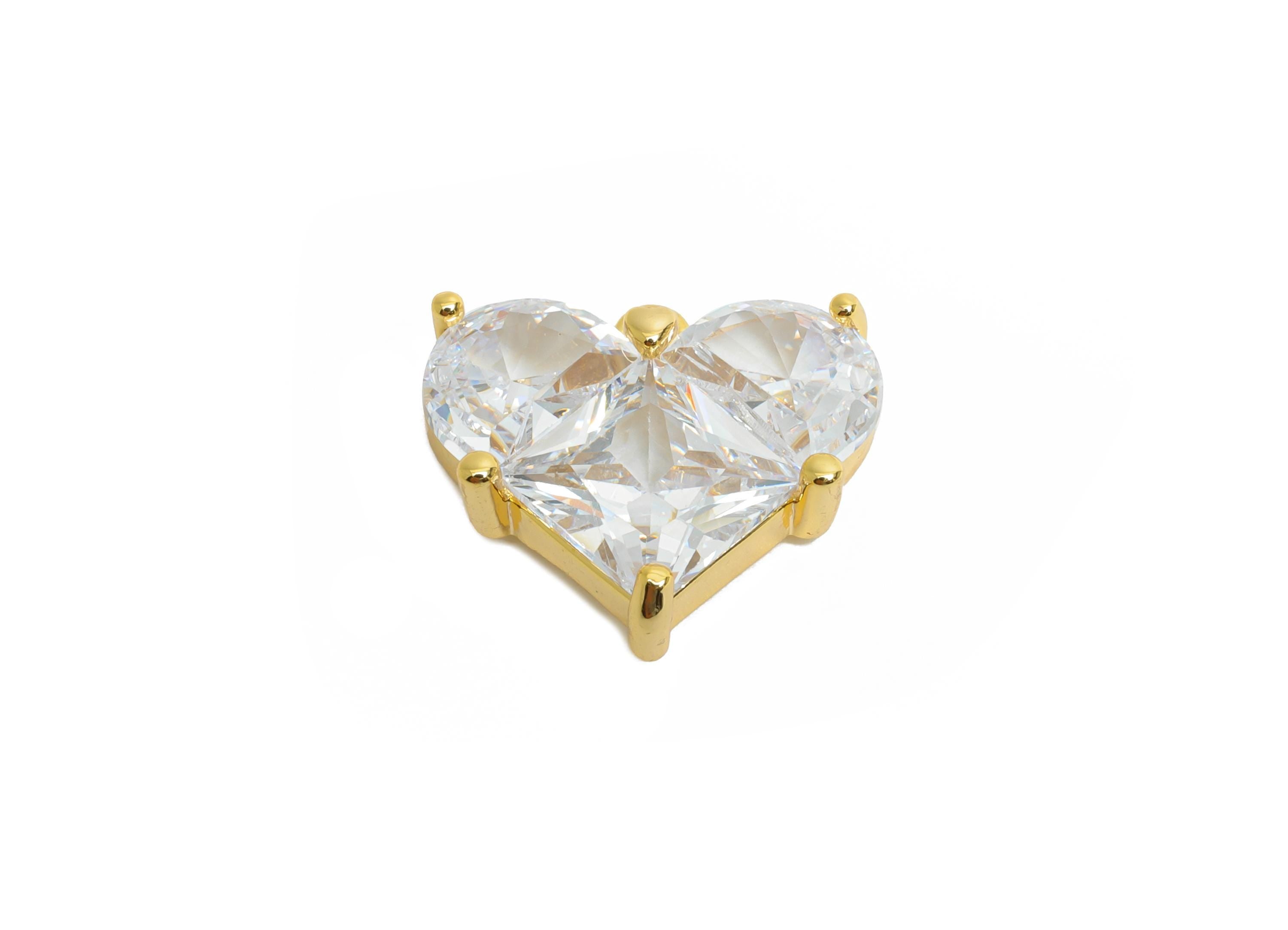 Sparkling Brass Heart Pendant - Dainty Zircon Gold Love Heart Charm - Valentine&#39;s Day Jewelry - 18K Real Gold Plated - 16.8x16x5mm - RGP9896 - DOMEDBAZAAR