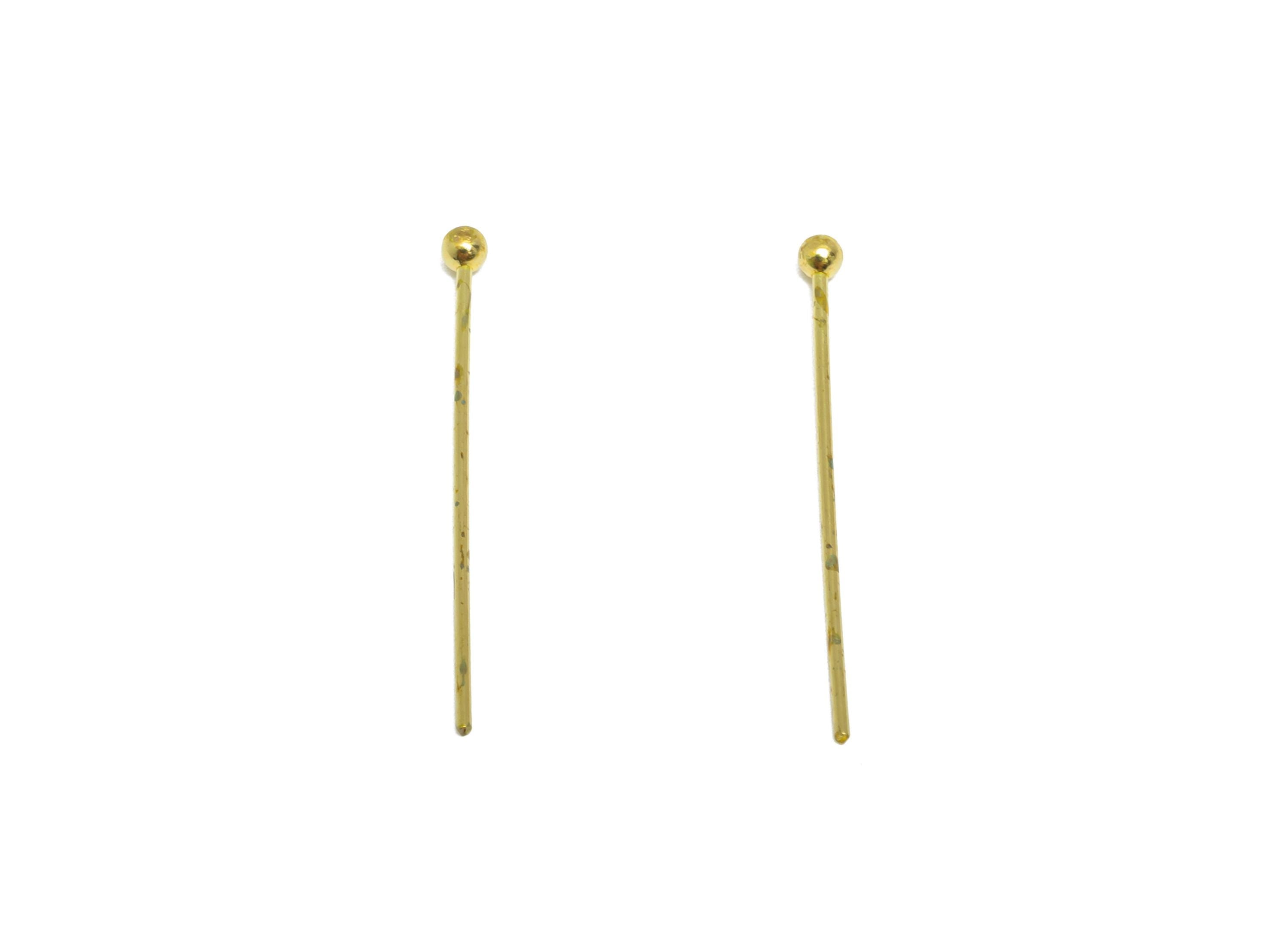 0.7*24*2.0mm Ball Headpin - Raw Brass Bead Stopper Pin - Metal Headpin -DIY Jewelry Making - Bead Supplies for Handmade Creation - PP11004 - DOMEDBAZAAR