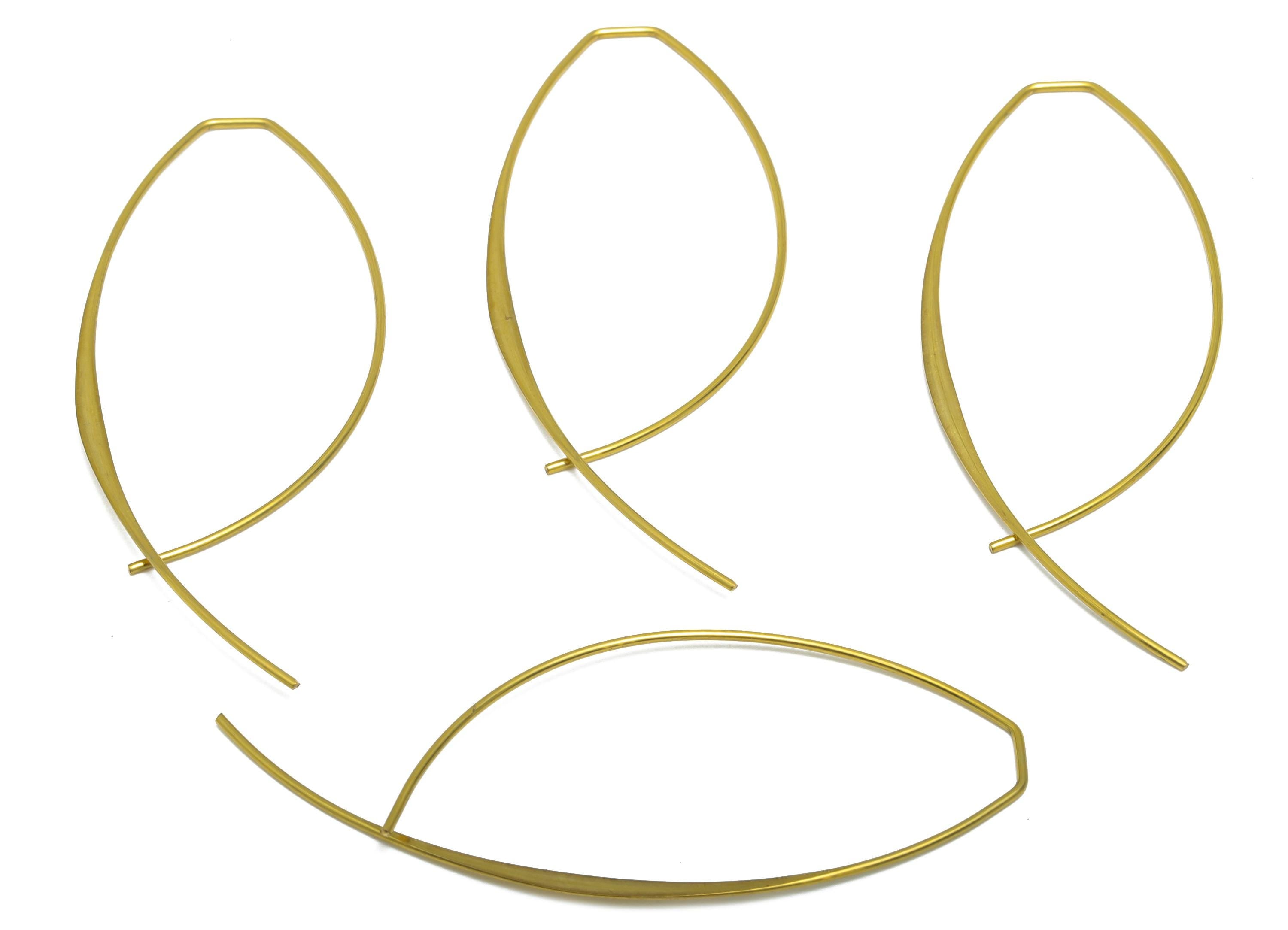 Brass Wire Hammered Earring - Raw Brass Marquise Earring Hook  - Minimalist Jewelry - Marquise Earring Hoop - 56.24x27.21x0.87mm - PP10998 - DOMEDBAZAAR