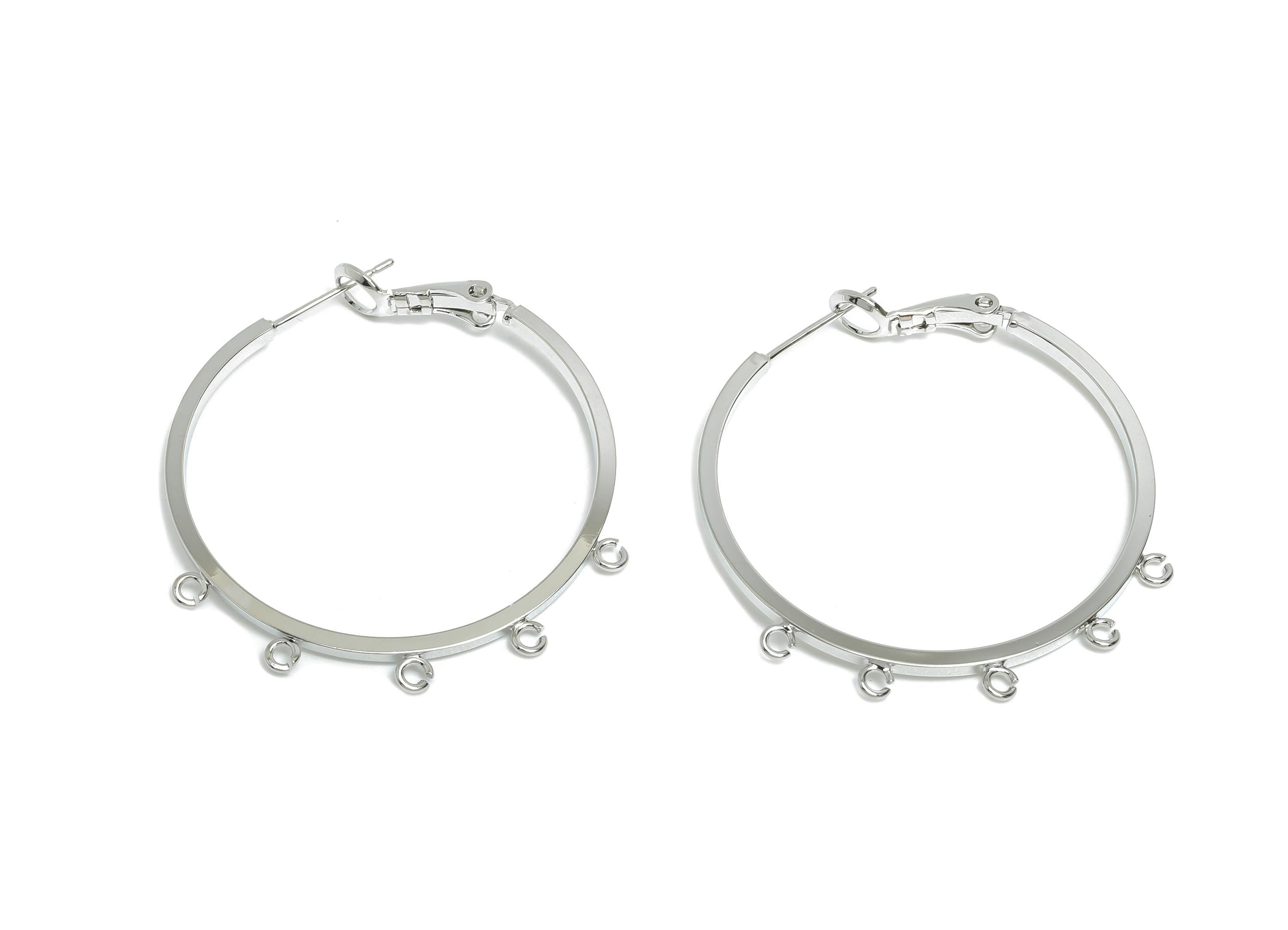 Brass Round Hoops Earring Connector - Earring Clasps With 5 Loops - Clasp Back Dangle Earring -18K White Gold Plated -38x35x1.54mm -RGP9511S - DOMEDBAZAAR