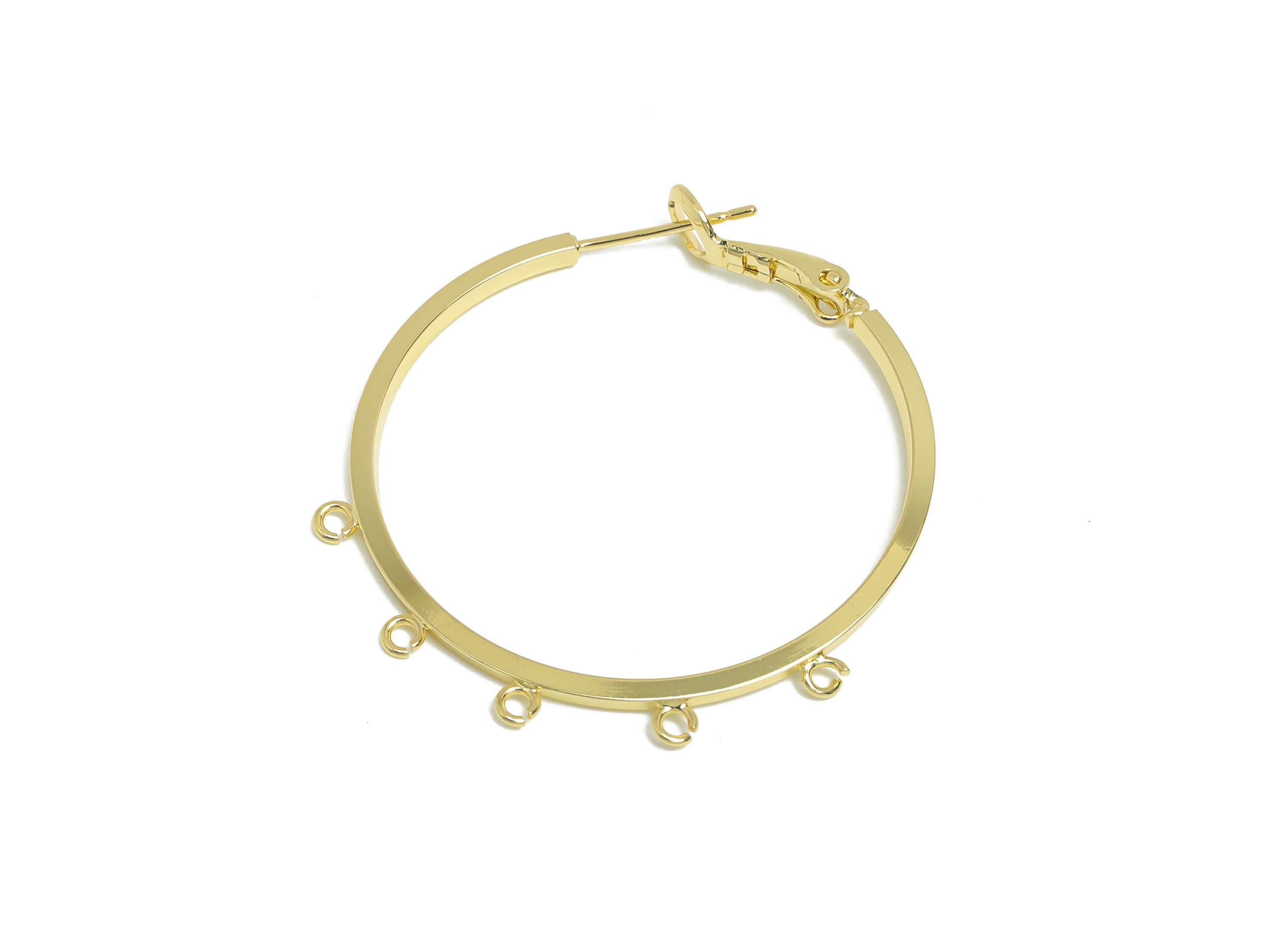 Brass Round Hoops Earring Connector - Earring Clasps With 5 Loops - Clasp Back Earring Connector - 14K Gold Plated -38x35x1.54mm -RGP9511-14 - DOMEDBAZAAR