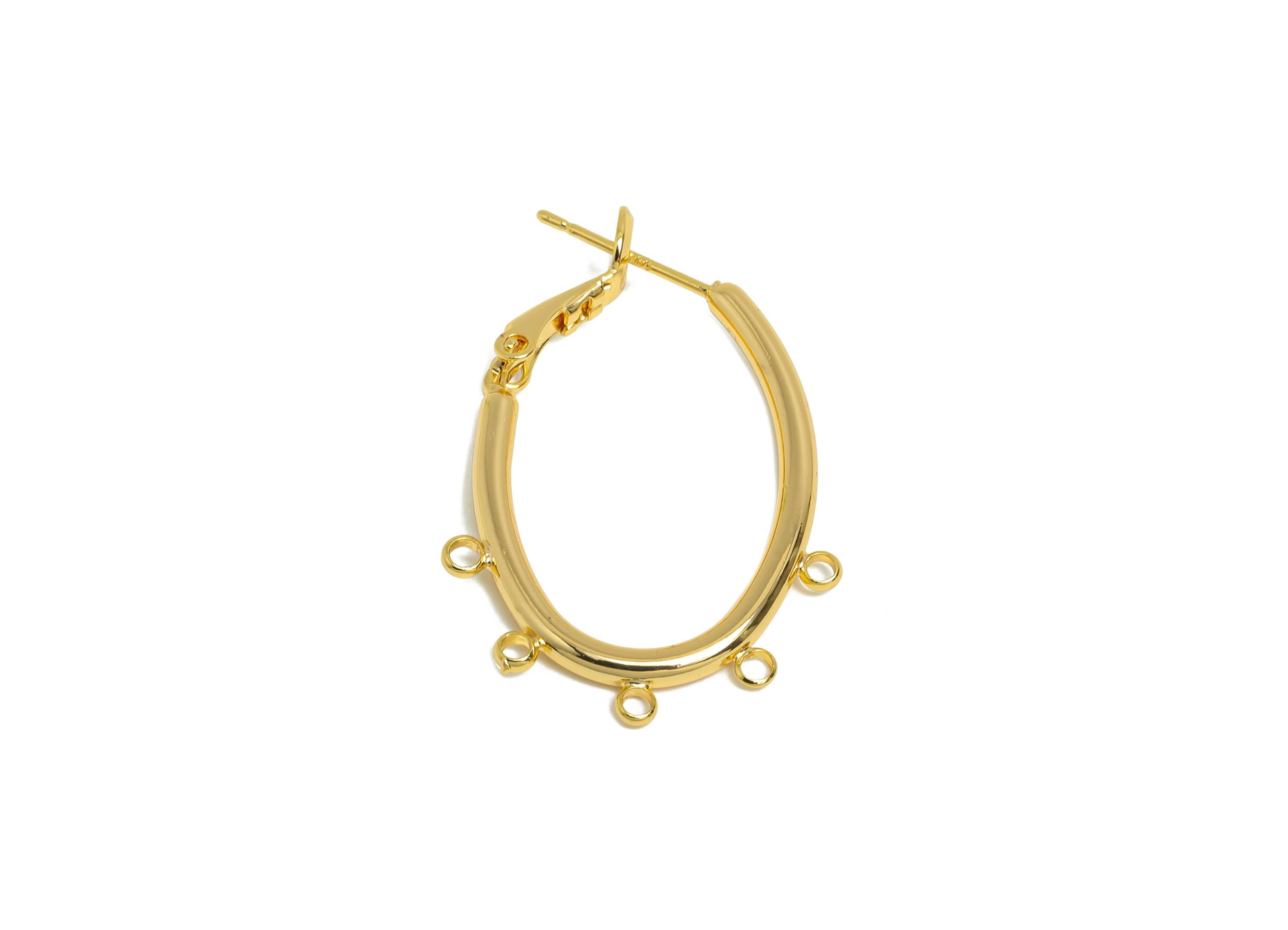 Brass Oval Hoops Earring Connector - Earring Clasps With 5 Loops - Clasp Back Earrings Connector -18K Real Gold Plated - 32x22x2mm - RGP9507 - DOMEDBAZAAR