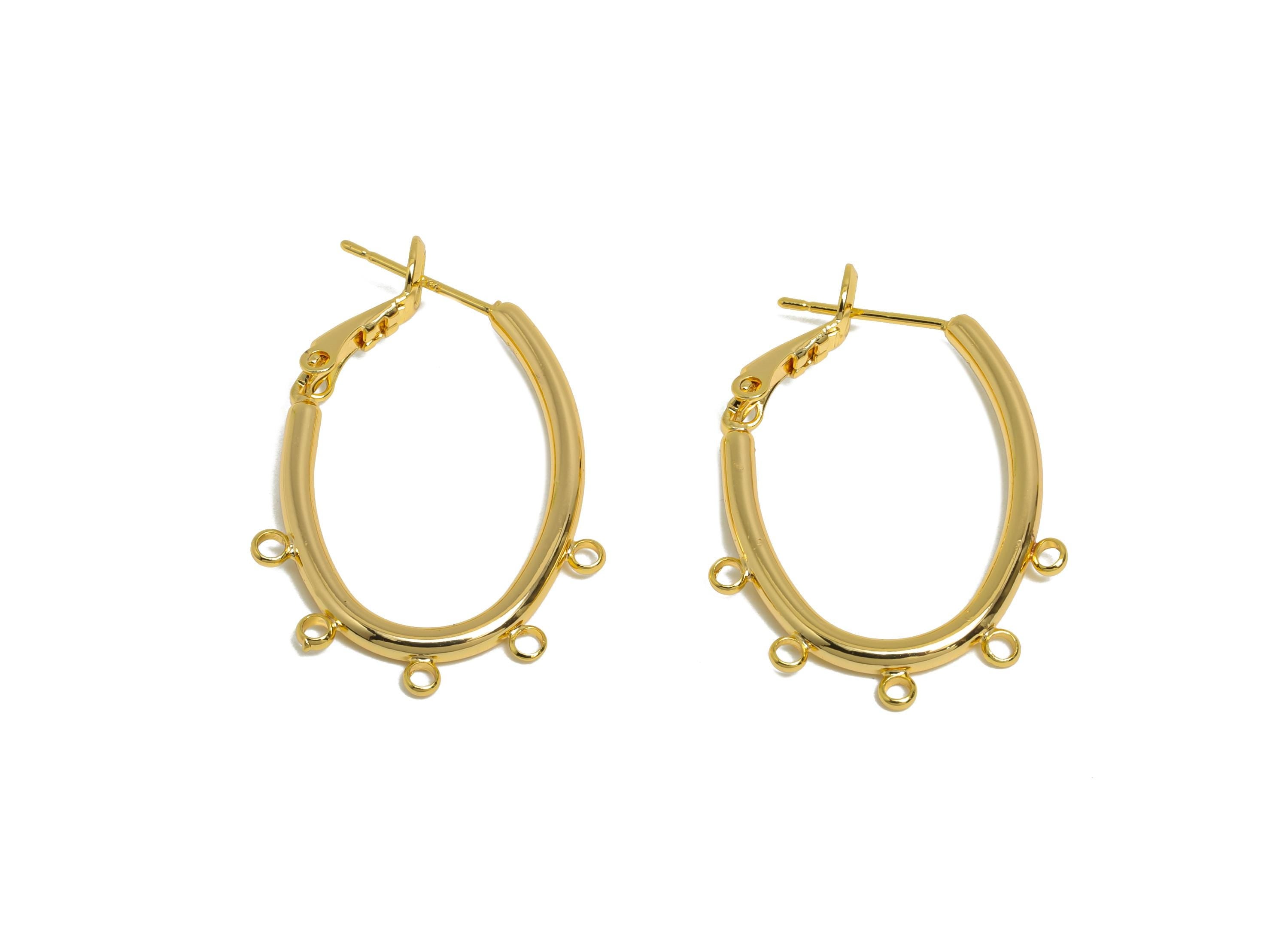 Brass Oval Hoops Earring Connector - Earring Clasps With 5 Loops - Clasp Back Earrings Connector -18K Real Gold Plated - 32x22x2mm - RGP9507 - DOMEDBAZAAR