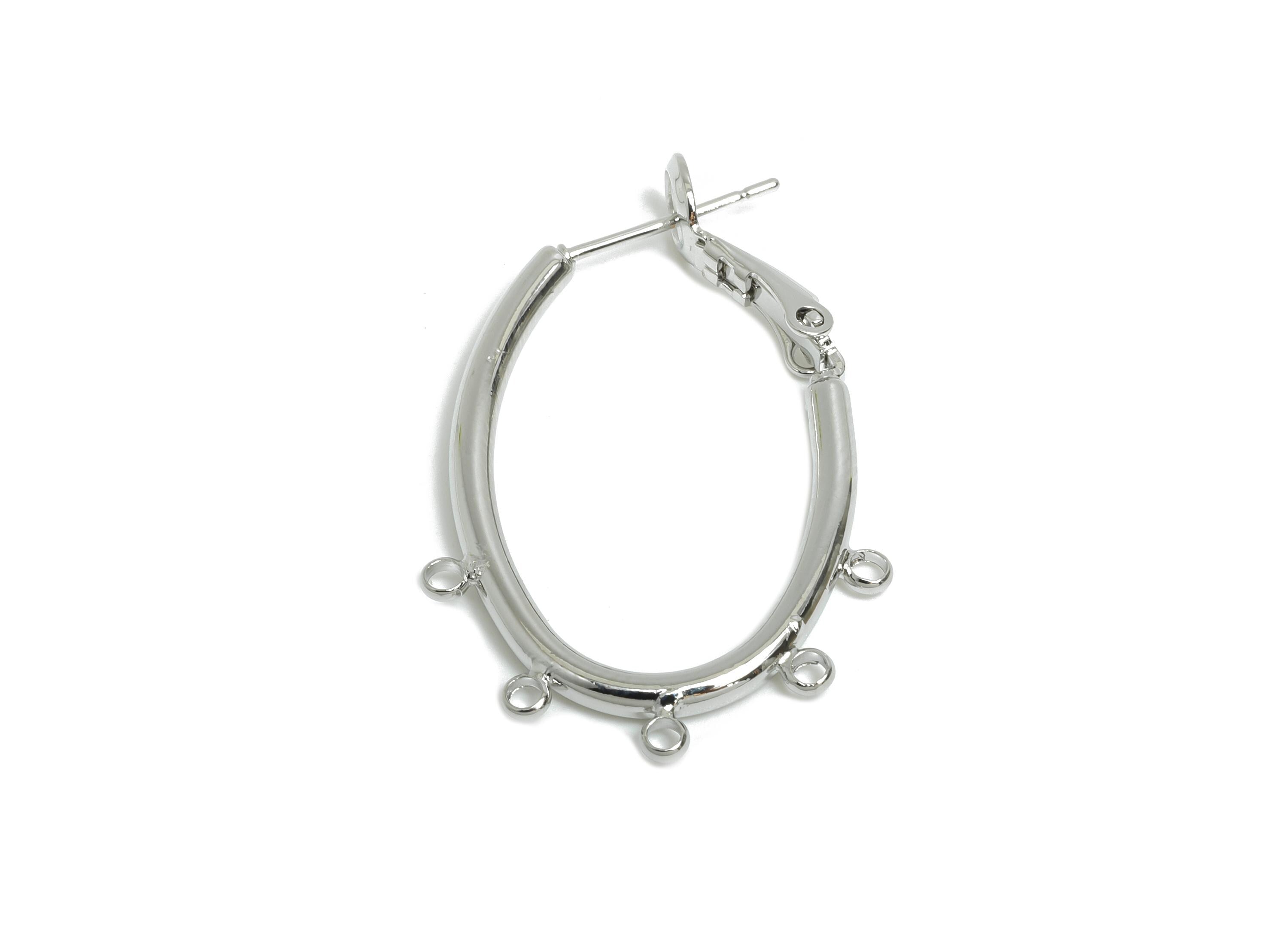 Brass Oval Hoops Earring Connector - Earring Clasps With 5 Loops - Clasp Back Earring Connector -18K White Gold Plated -32x22x2mm -RGP9507S - DOMEDBAZAAR