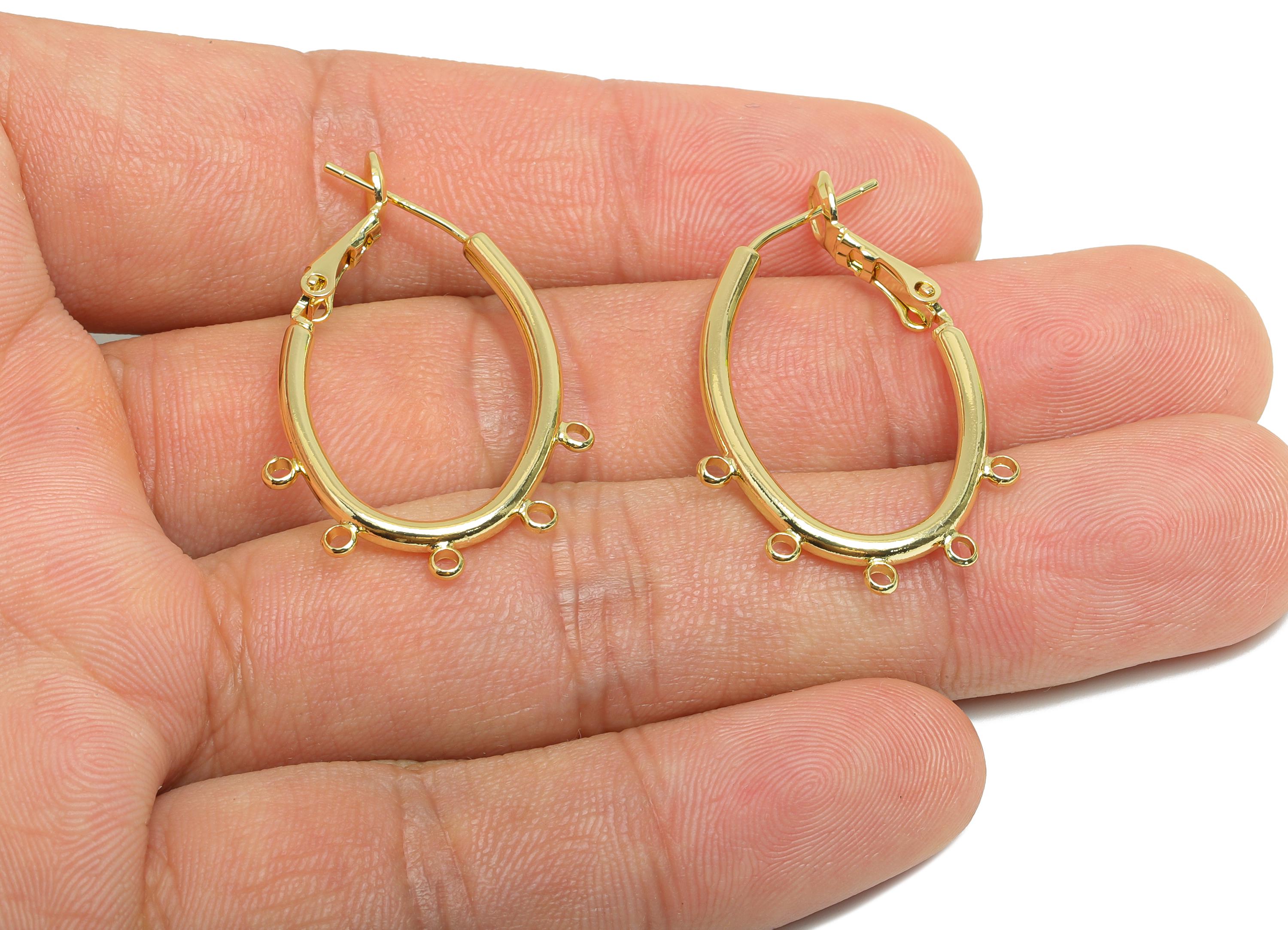 Brass Oval Hoops Earring Connector - Earring Clasps With 5 Loops - Clasp Back Earring Connector -14K Real Gold Plated -32x22x2mm -RGP9507-14 - DOMEDBAZAAR