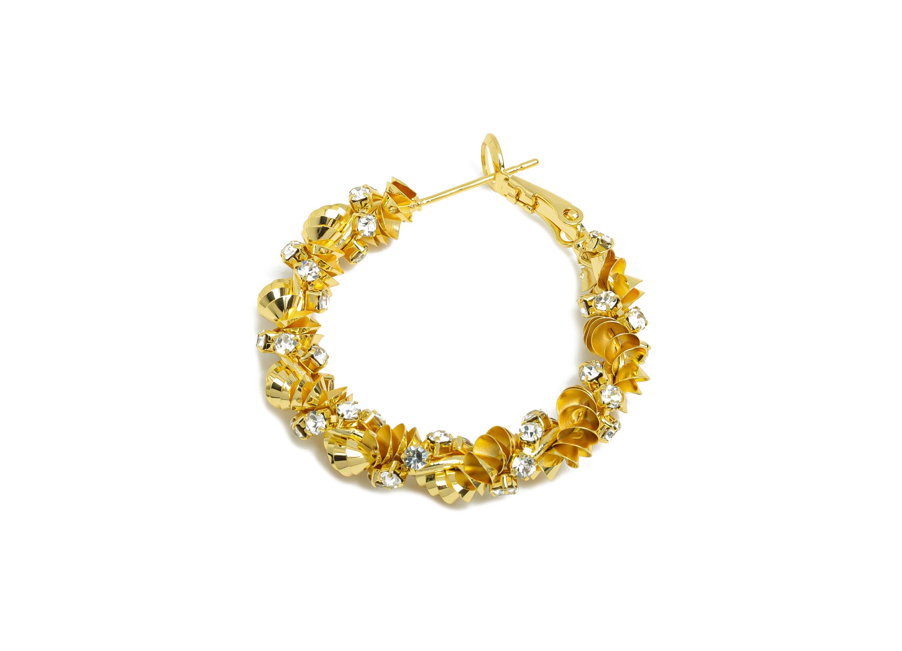 Brass Twisted Hoop Earring - Gold Round Luxurious Zircon Earring - Geometric Clasp Back Earring - 18K Real Gold-Plated - 34x33x5mm - RGP9524 - DOMEDBAZAAR