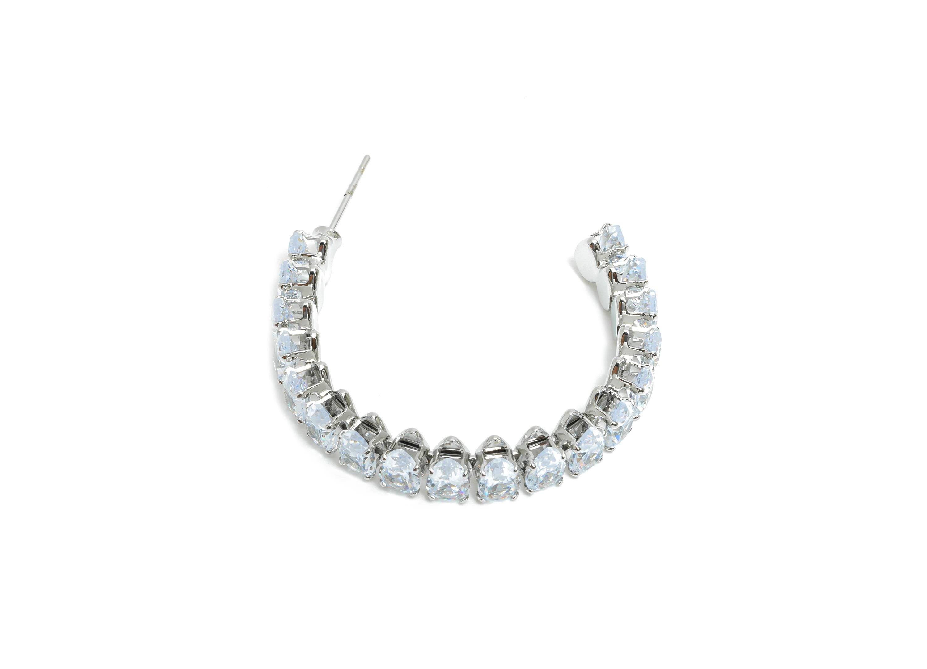 Sparkling C Hoop Post - Inlay Drop Glass Earring Stud - Refined Silver Brass Open C Post - 18K Real White Gold Plated -35x30x6.1mm -RGP9952S - DOMEDBAZAAR