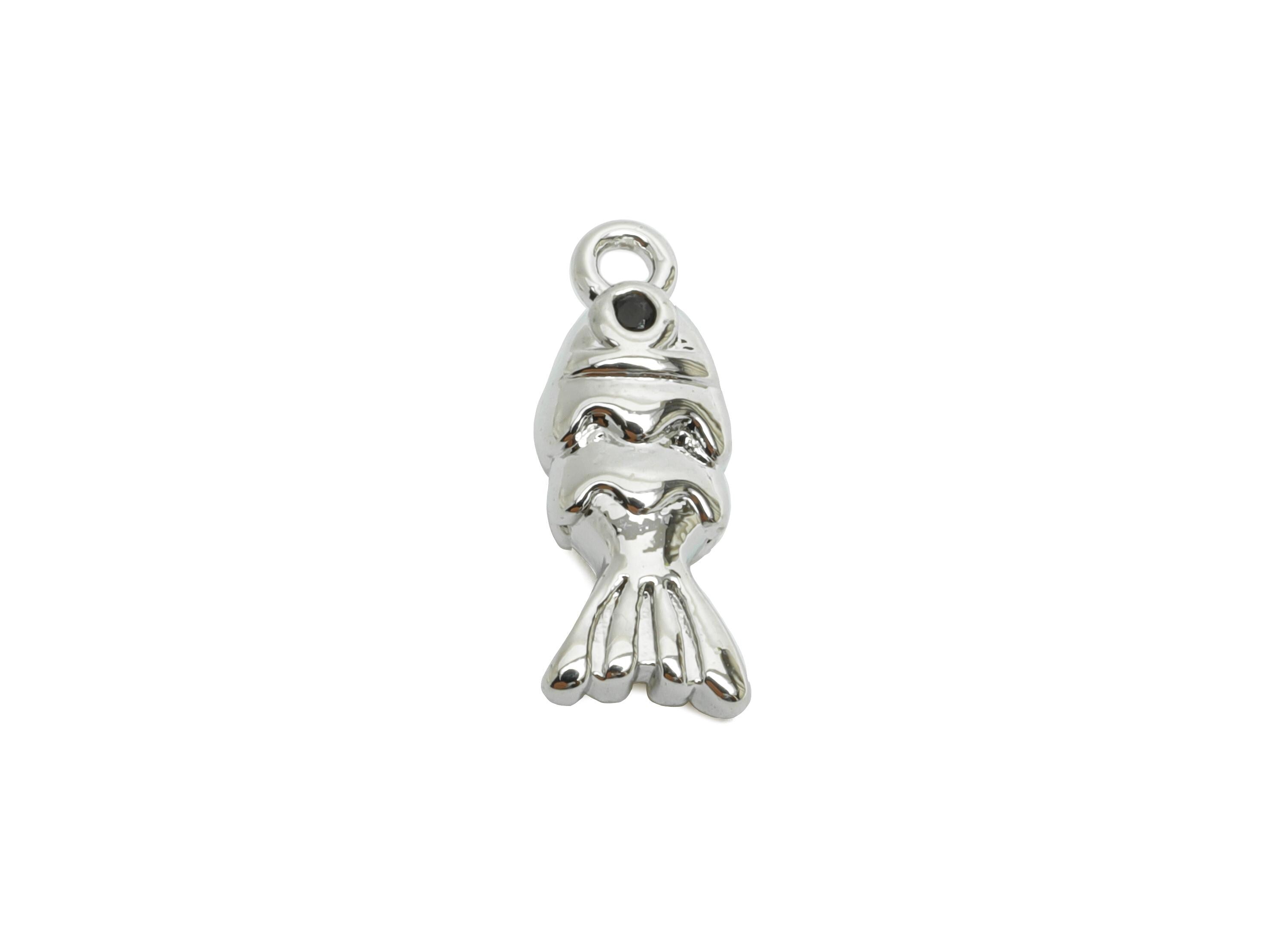 Brass Fish Earring Charm - Mini Goldfish Charm for Bracelet - Refined Marine Jewelry DIY - 18K White Gold Plated - 13.6x5.13x3.54mm-RGP9938S - DOMEDBAZAAR