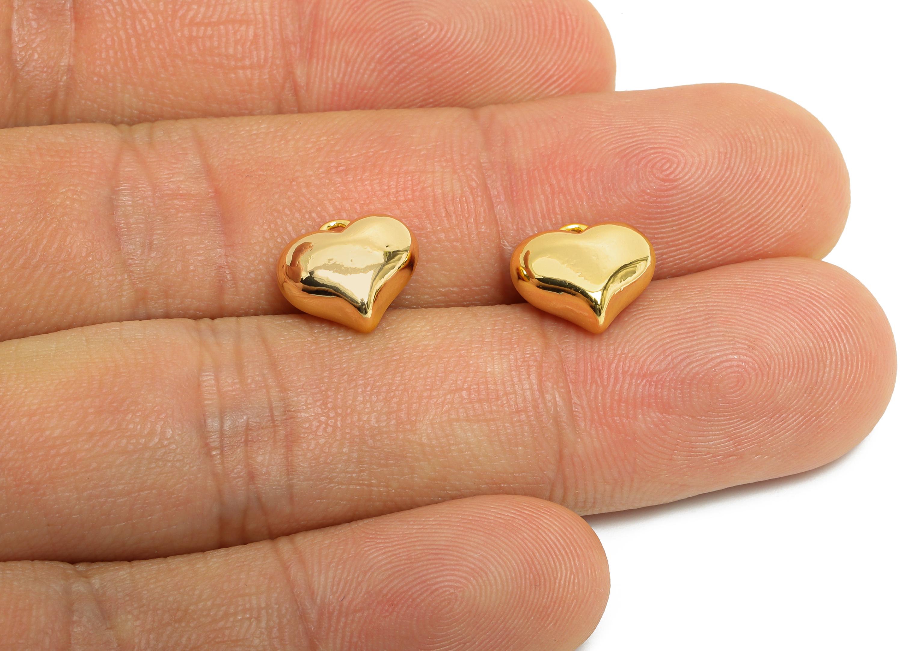 Brass Heart Earring Charms - Sleek Gold Heart Pendant for Necklace - Refined Jewelry DIY - 18K Real Gold Plated - 10.8x10x5.52mm - RGP9933 - DOMEDBAZAAR