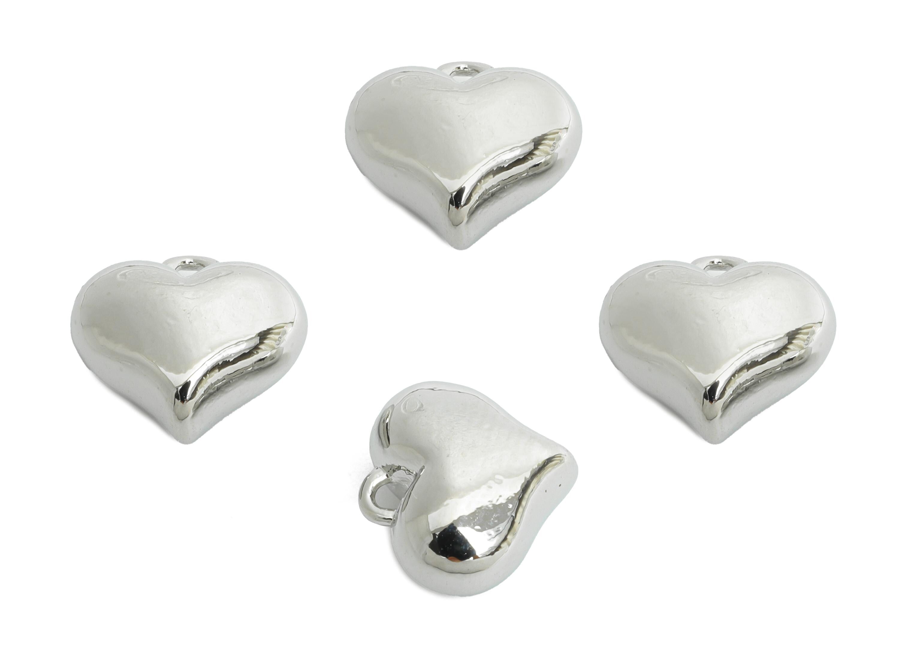 Brass Heart Earring Charm - Sleek Silver Heart Pendant for Necklace - Refined Jewelry DIY - 18K White Gold Plated - 10.8x10x5.52mm -RGP9933S - DOMEDBAZAAR