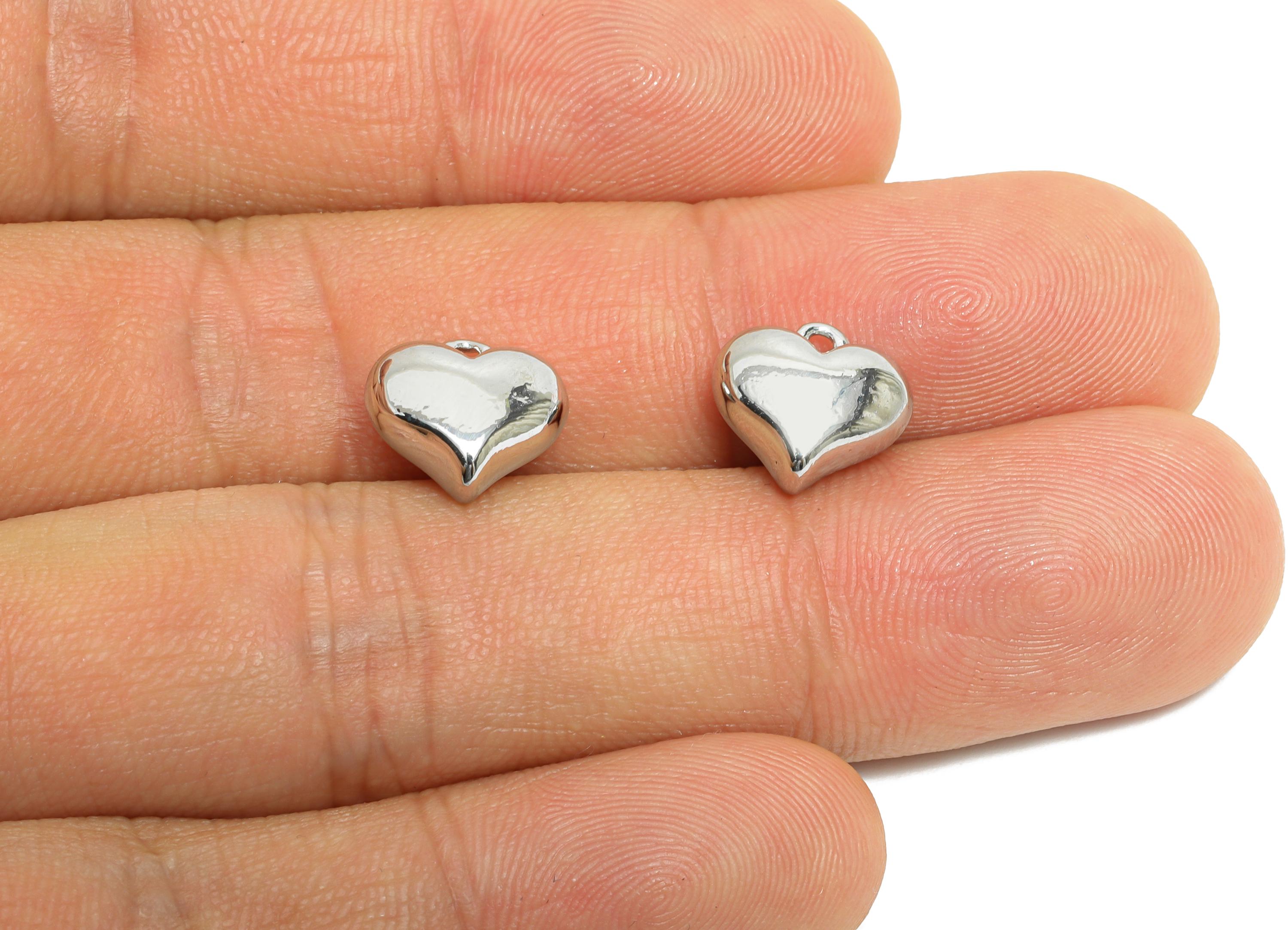 Brass Heart Earring Charm - Sleek Silver Heart Pendant for Necklace - Refined Jewelry DIY - 18K White Gold Plated - 10.8x10x5.52mm -RGP9933S - DOMEDBAZAAR