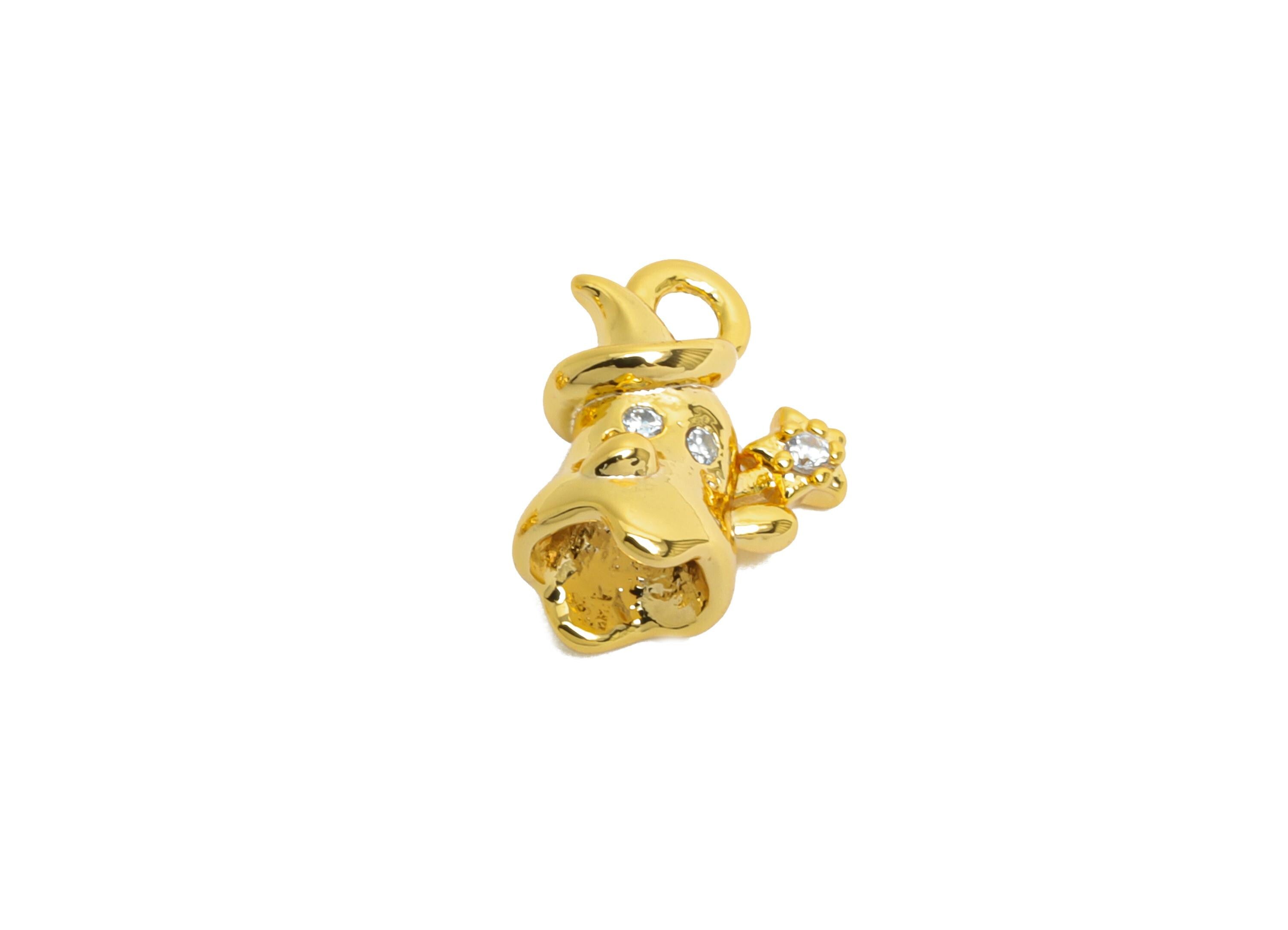 Brass Witch Earring Charm - Mini Zircon Witch Hat Charm for Bracelet - Halloween Jewelry - 18K Gold Plated - 10.4x8.22x5.18x0.96mm -RGP9928 - DOMEDBAZAAR
