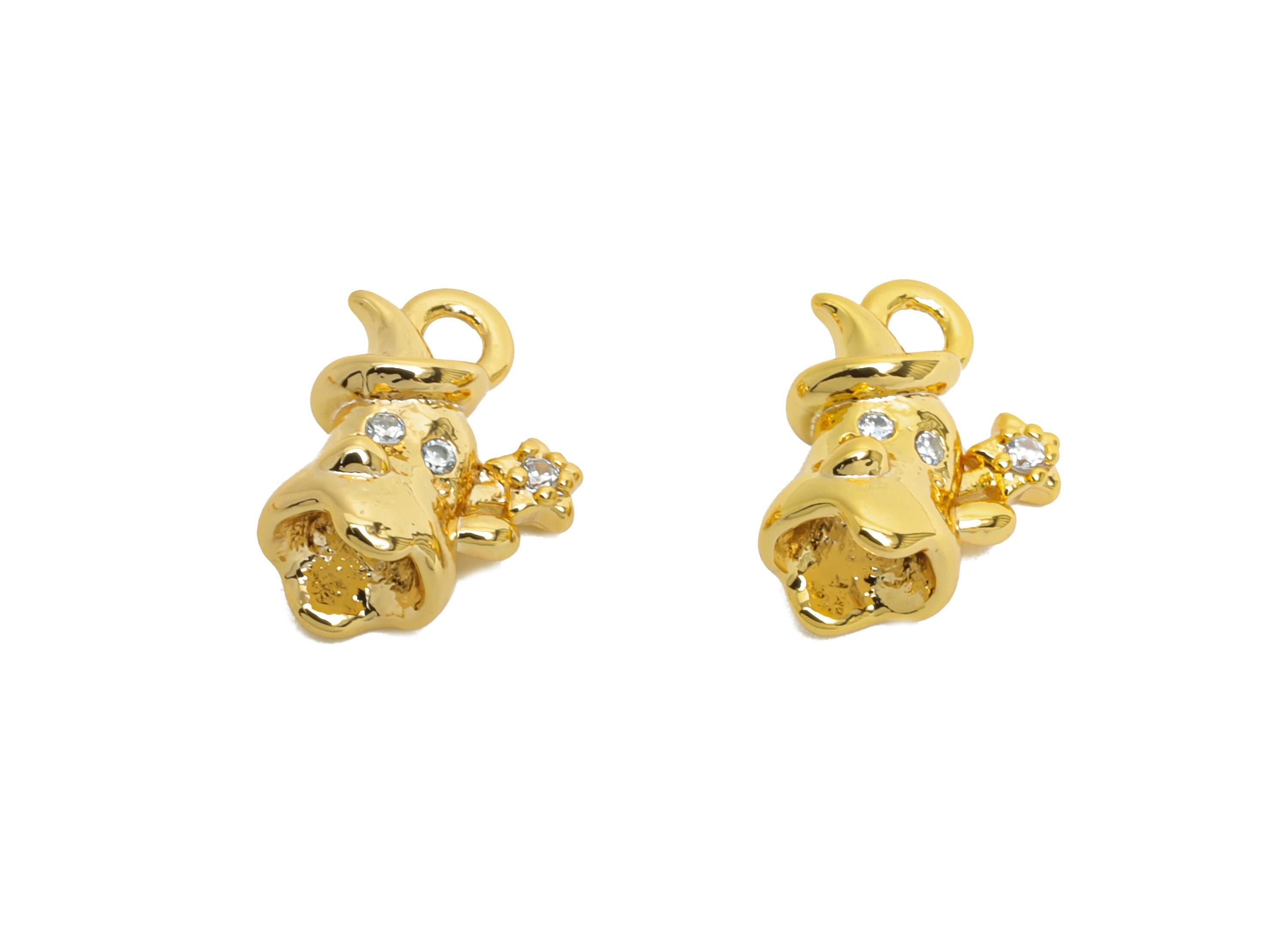 Brass Witch Earring Charm - Mini Zircon Witch Hat Charm for Bracelet - Halloween Jewelry - 18K Gold Plated - 10.4x8.22x5.18x0.96mm -RGP9928 - DOMEDBAZAAR