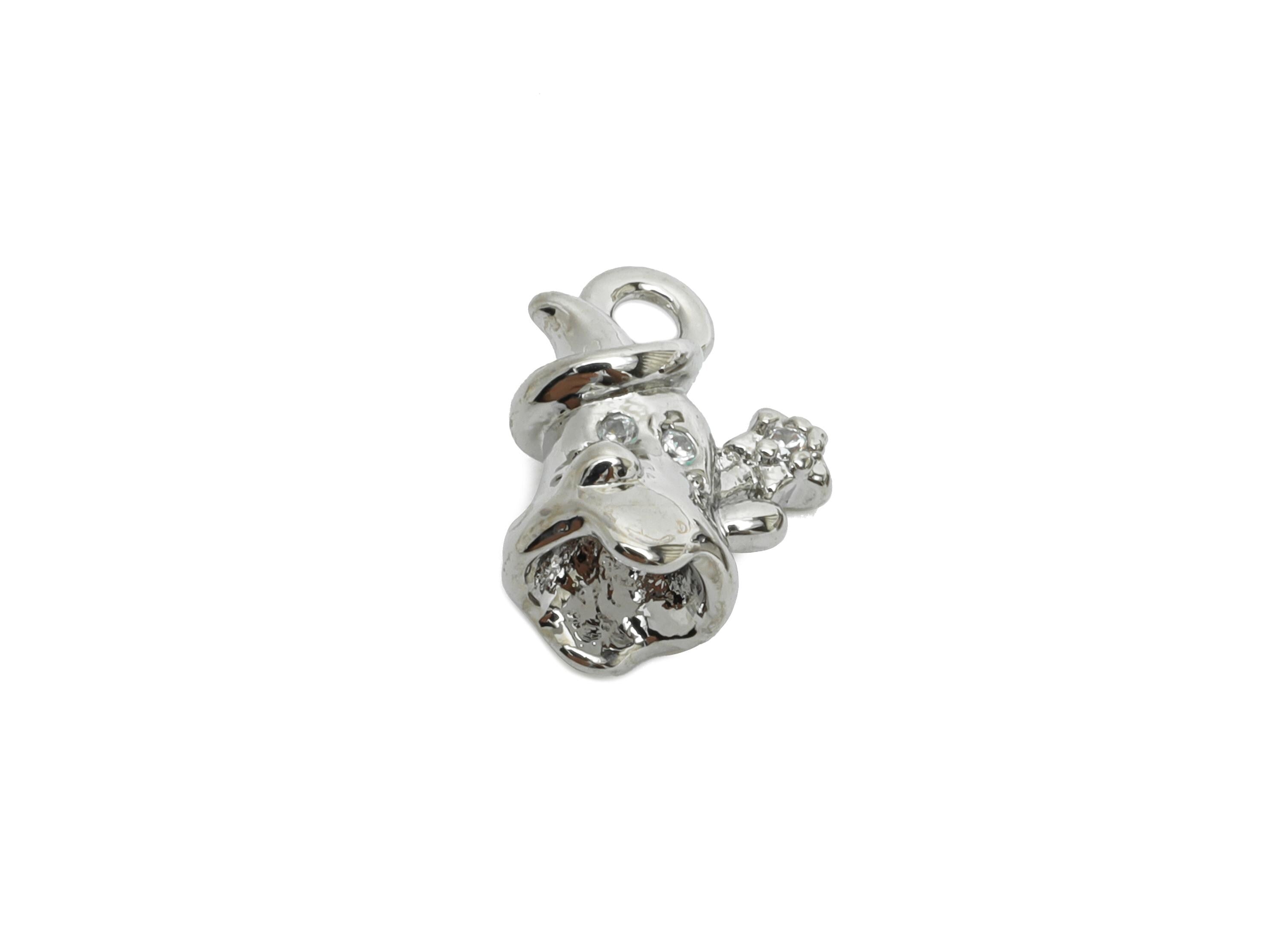 Brass Witch Earring Charm - Mini Zircon Witch Hat Charm for Bracelet - Halloween Jewelry - 18K White Gold - 10.4x8.22x5.18x0.96mm - RGP9928S - DOMEDBAZAAR