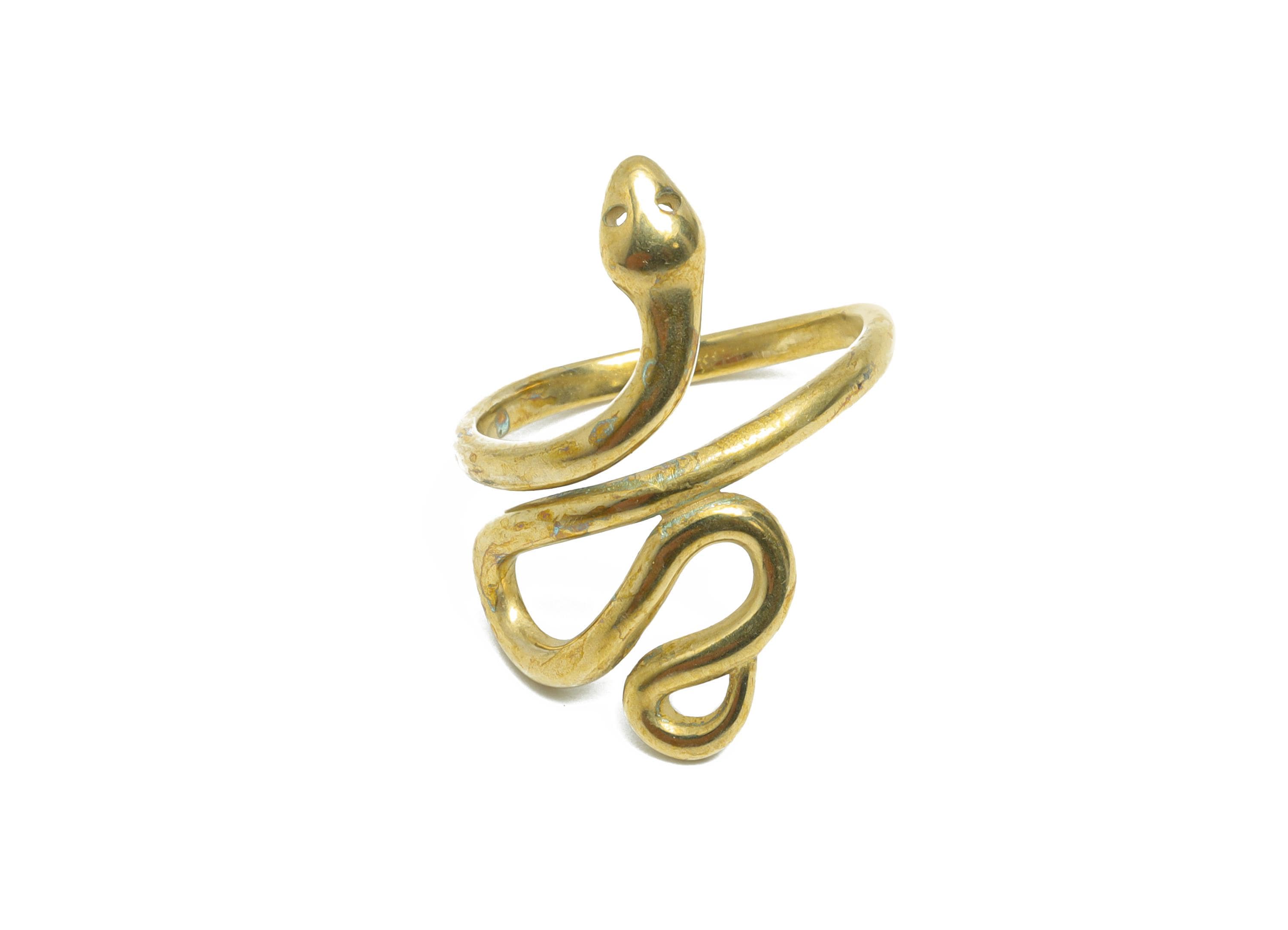 Brass Artistic Snake Ring - Raw Brass Coiled Snake Fashion Ring - Vintage Snake Ring - Symbolic Snake Endless Ring - 24x18x18.2mm - PP11024 - DOMEDBAZAAR