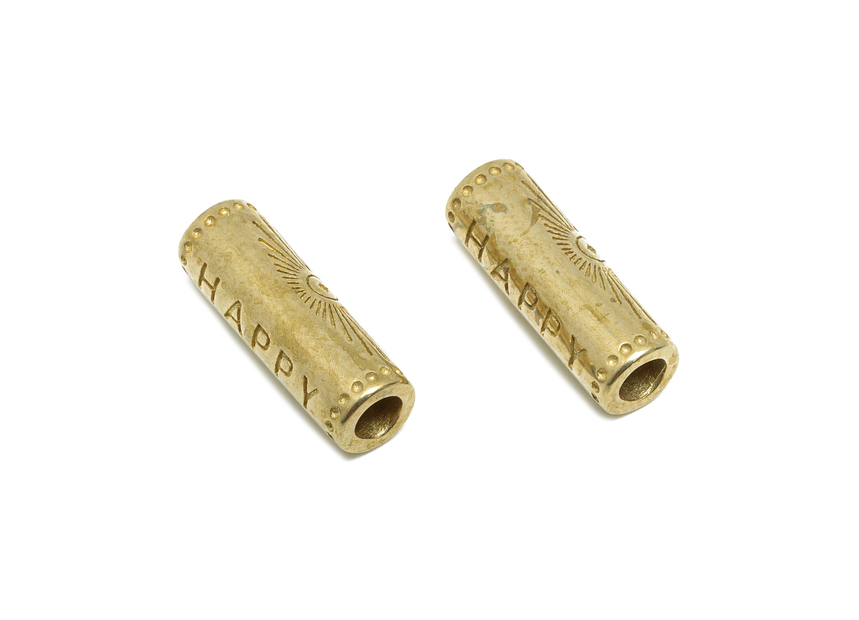 Brass Spacer Beads - Raw Brass Engraved Tube Bead - Happy Vintage Decorative Cylinder Bead - DIY Jewelry Bead - 15x5x5mm  - PP11022 - DOMEDBAZAAR