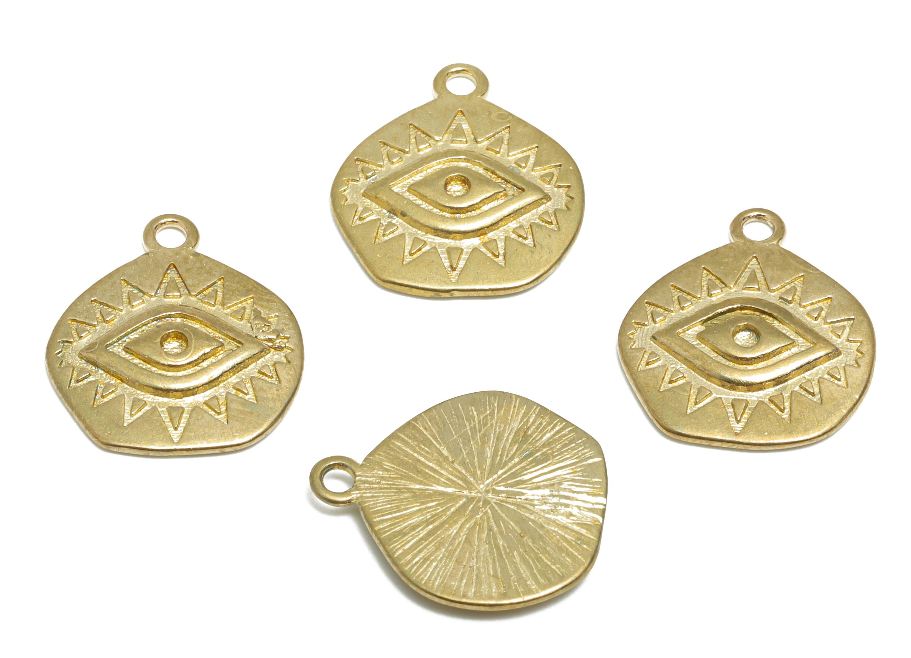 Engraved Eye Charm - Raw Brass Engraved Eye Earring Charm - Spiritual Protection Charm - Symbolic Eye Brass Accessory - 14x13x1mm  - PP10993 - DOMEDBAZAAR