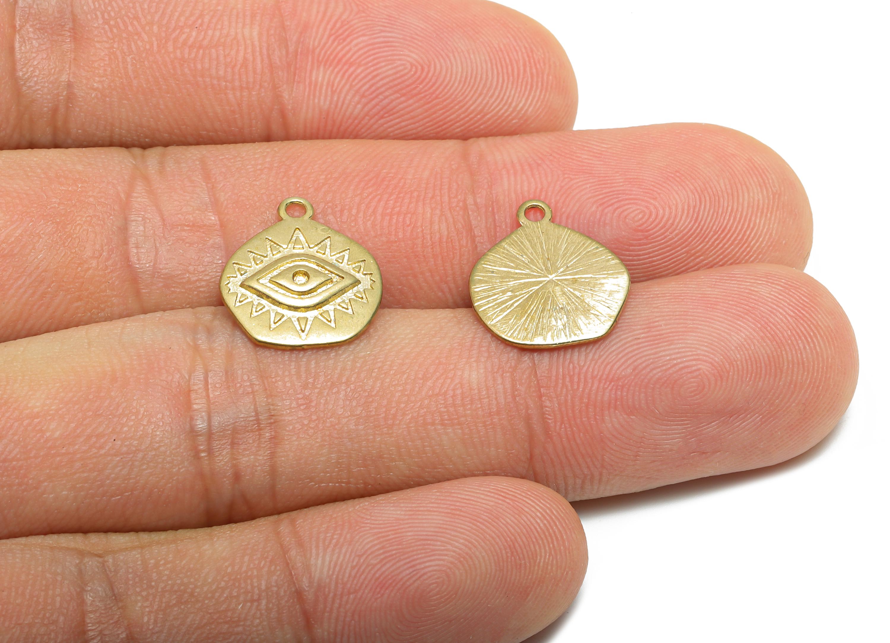 Engraved Eye Charm - Raw Brass Engraved Eye Earring Charm - Spiritual Protection Charm - Symbolic Eye Brass Accessory - 14x13x1mm  - PP10993 - DOMEDBAZAAR