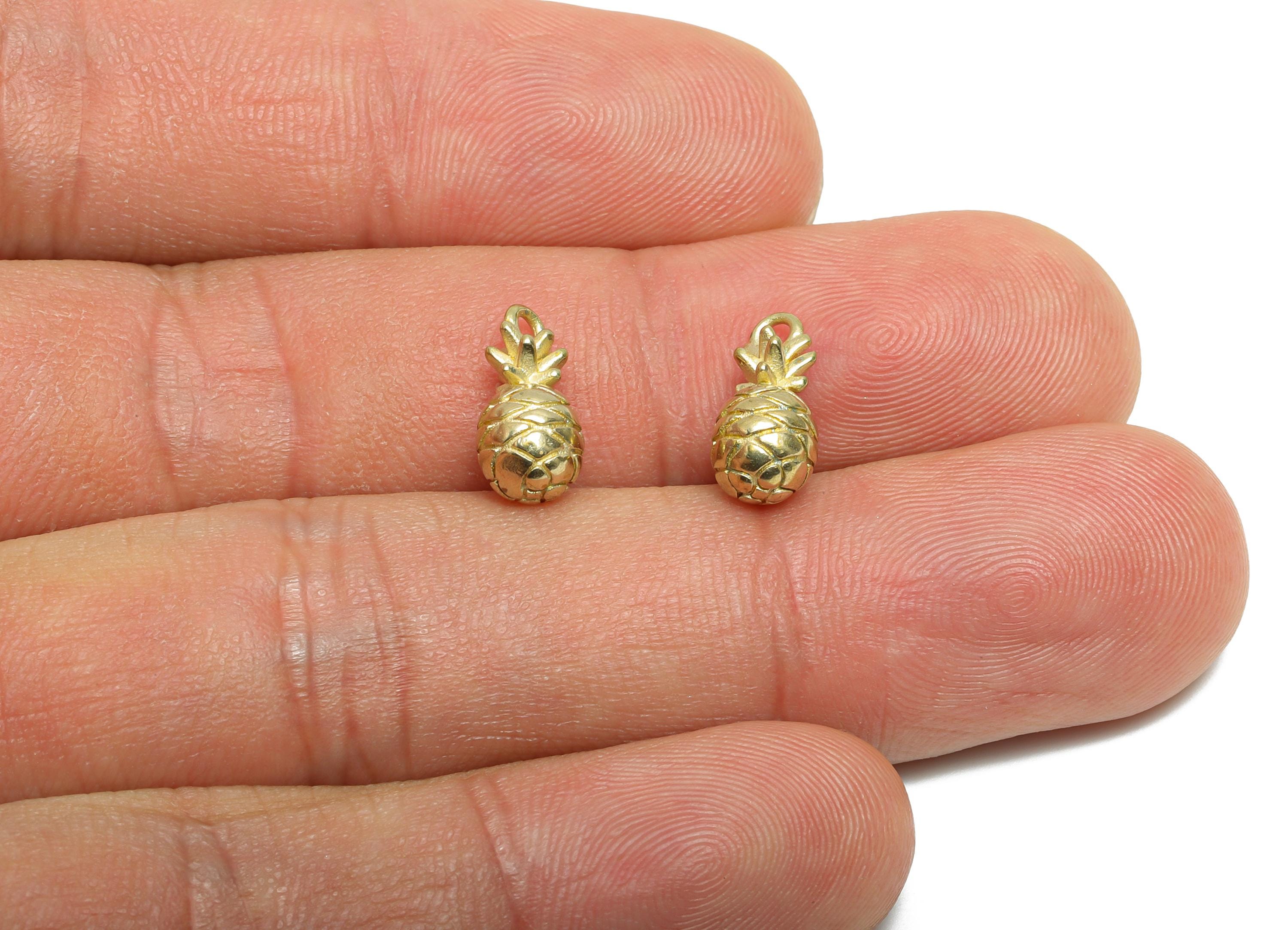 Brass Pineapple Charm - Decorative Brass Fruit Charm - Tropical Fruit Pendant - Raw Brass Pineapple Jewelry Charm - 12.25x6x6mm  - PP10997 - DOMEDBAZAAR