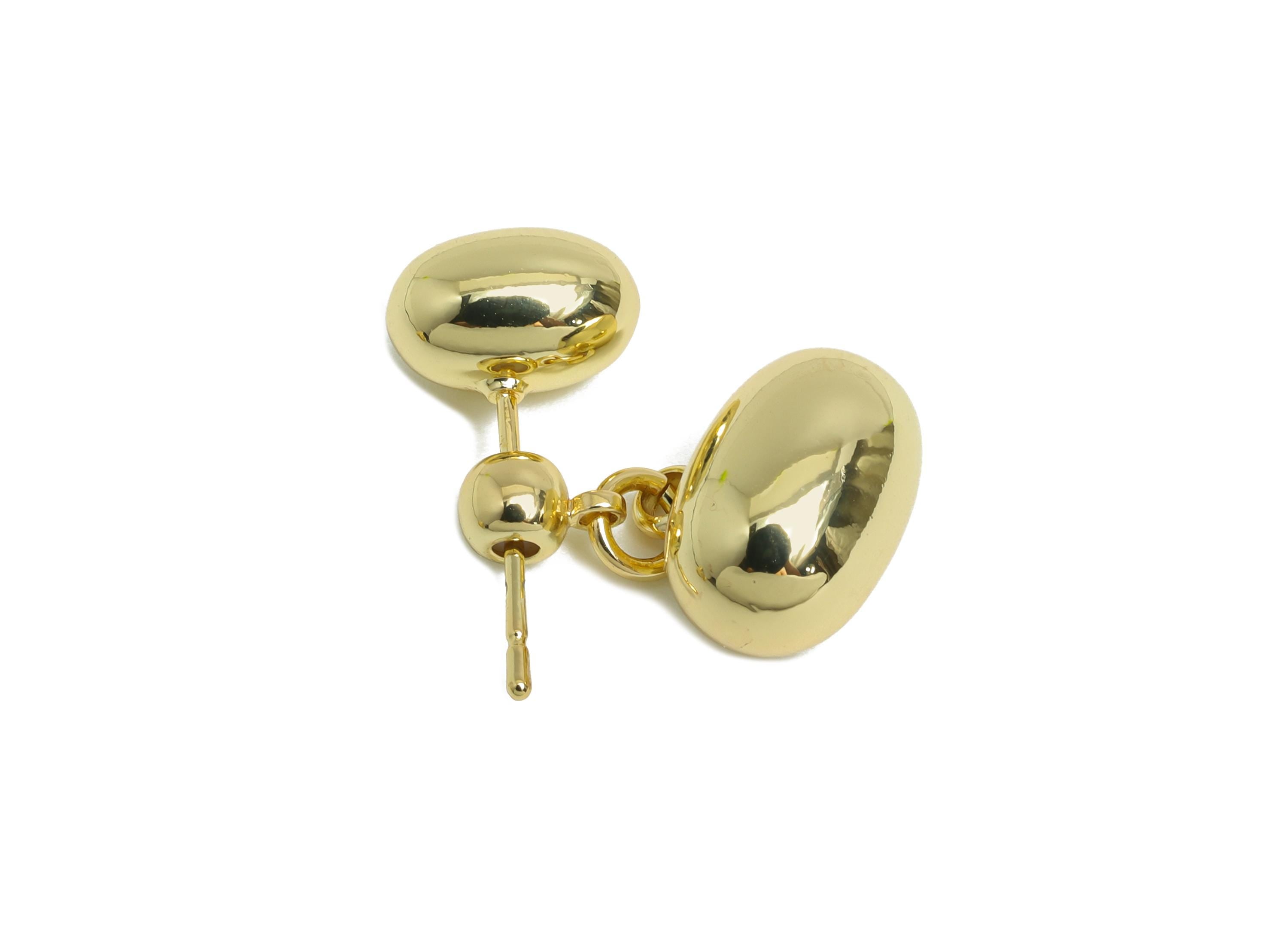 Brass Bead Earring Stud - Gold Oval Bead Earring Post for Girl&#39;s - Dangle Bead Ear Jacket - 14K Real Gold Plated - 22x11.5x7.8mm -RGP9517-14 - DOMEDBAZAAR