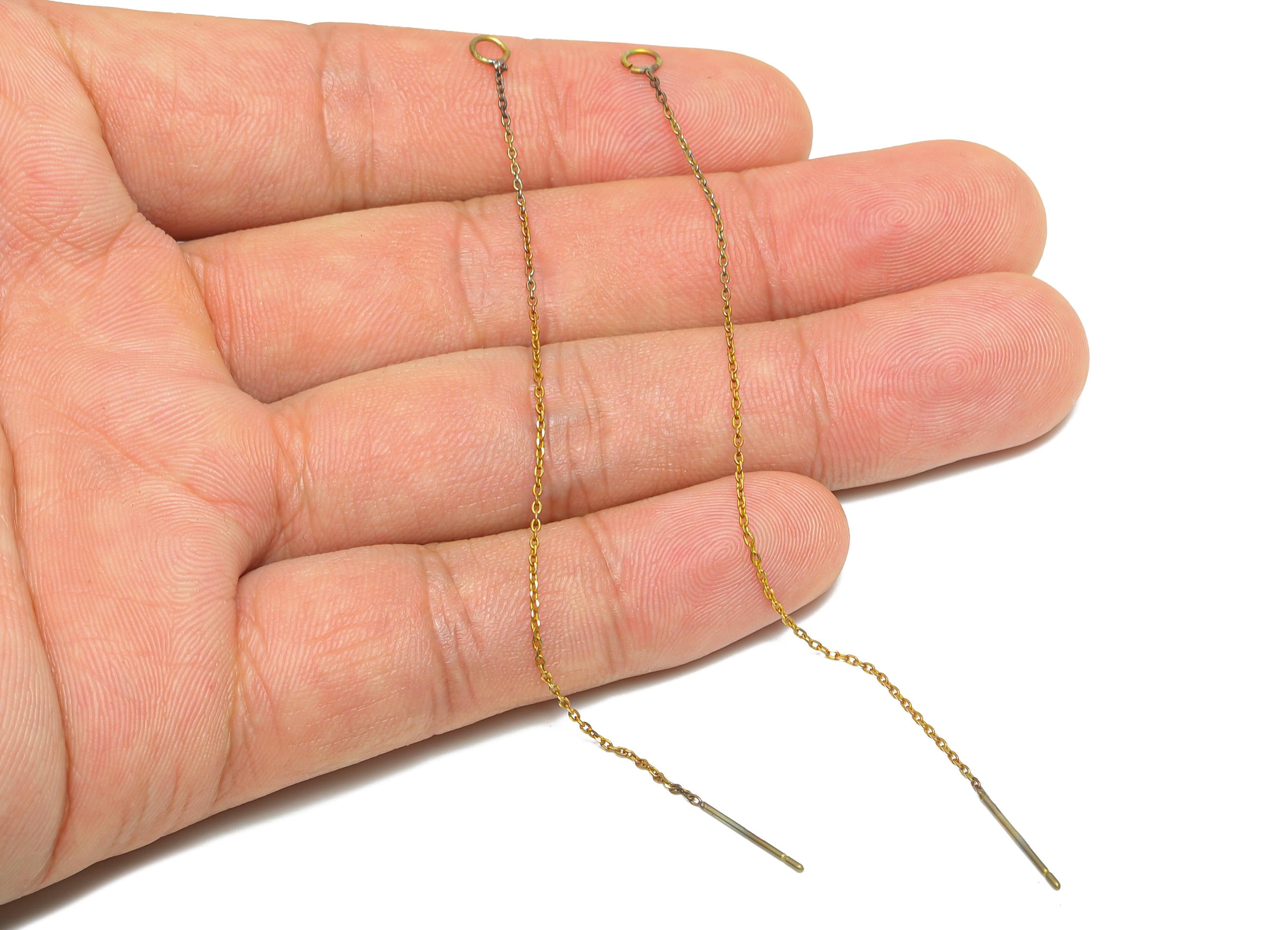 Brass Chian Earring Post - Raw Brass Threader Earring With Loop - Minimalist Chain Earrings - Chic Minimalist Earring - 152x3x1mm  - PP11000 - DOMEDBAZAAR