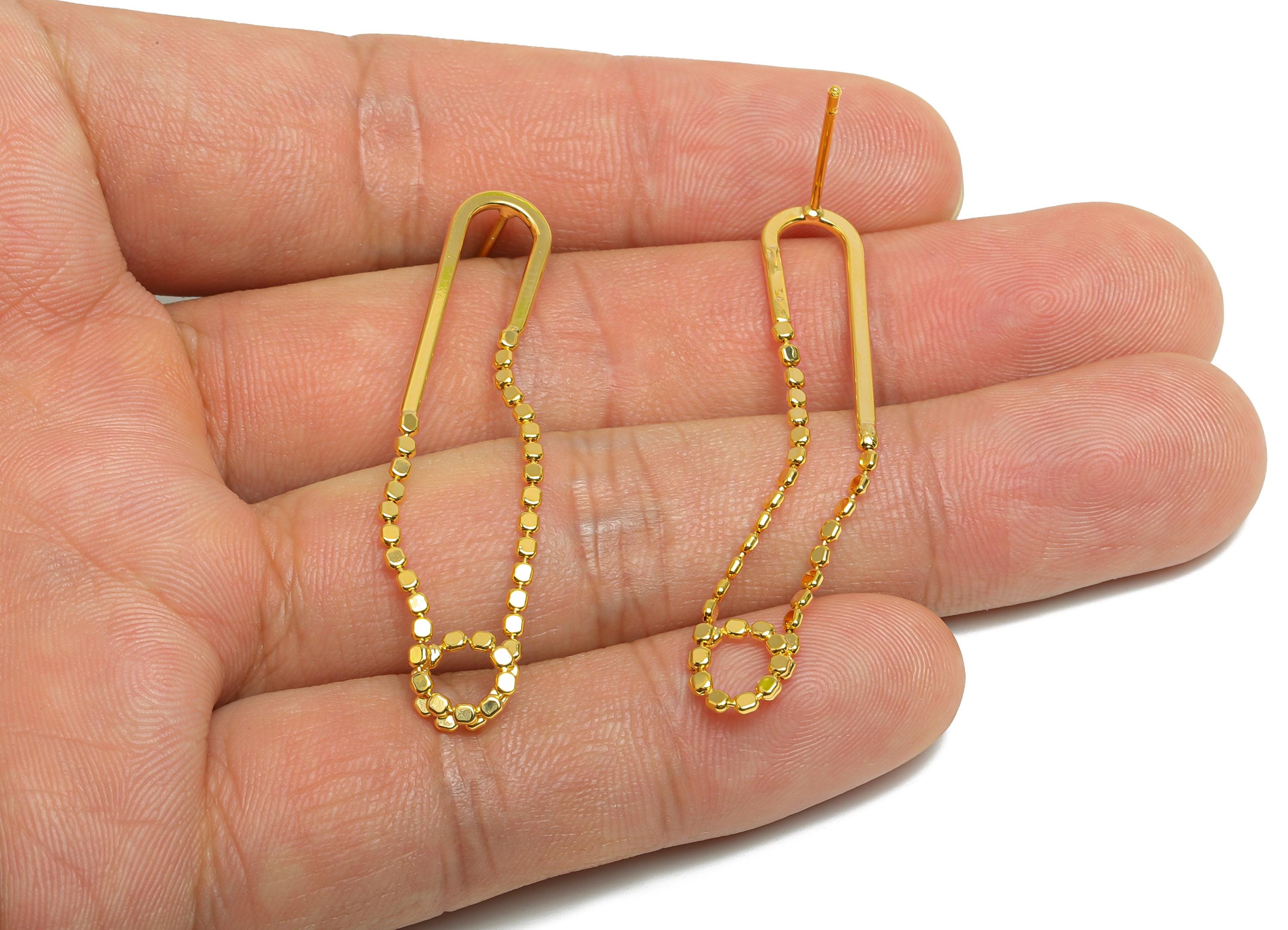 Brass Hanging Chain Earrings Stud - Gold Simple Earrings Post - Geometric Dangle Earrings Post - 18K Real Gold Plated - 44x7.9x1mm - RGP9514 - DOMEDBAZAAR