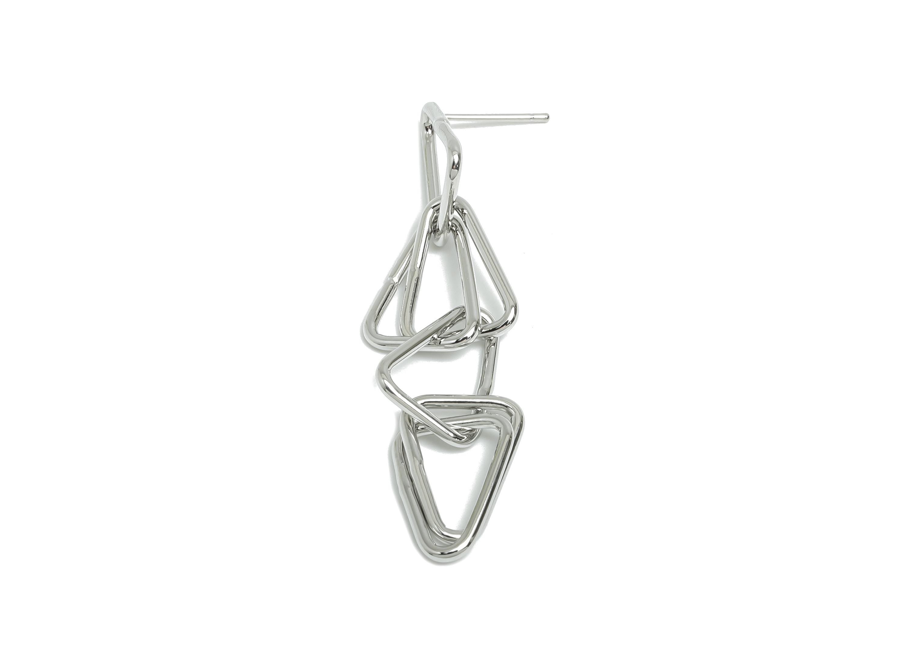 Triangle Ring Dangle Earring - Brass Interlock Earring Post - Silver Dangle Geometric Earring -18K White Gold Plated -47x12.3x1.5mm-RGP9513S - DOMEDBAZAAR