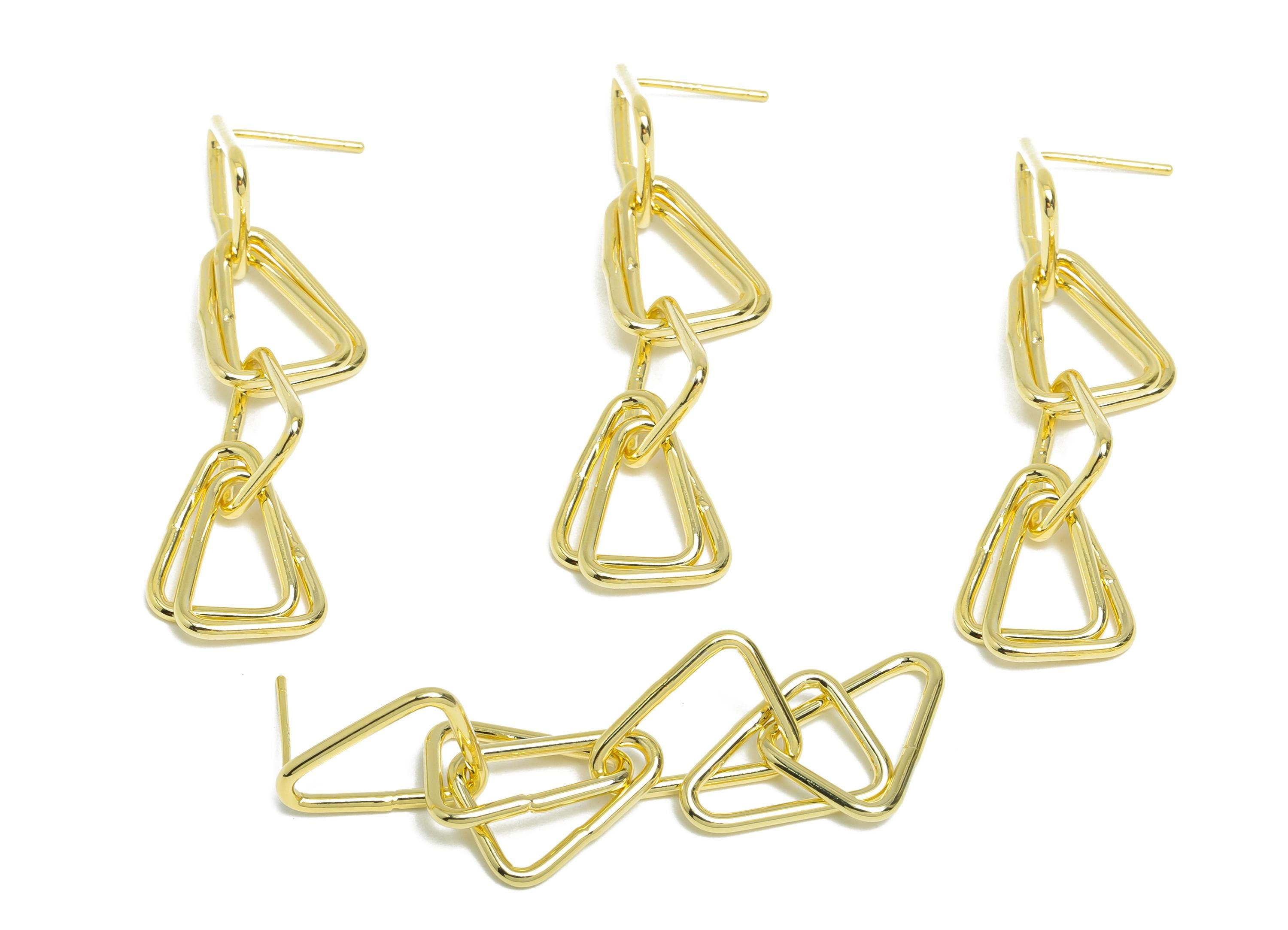 Triangle Ring Dangle Earring - Brass Long Interlock Earring Post - Gold Dangle Geometric Earring -14K Gold Plated -47x12.3x1.5mm-RGP9513-14 - DOMEDBAZAAR