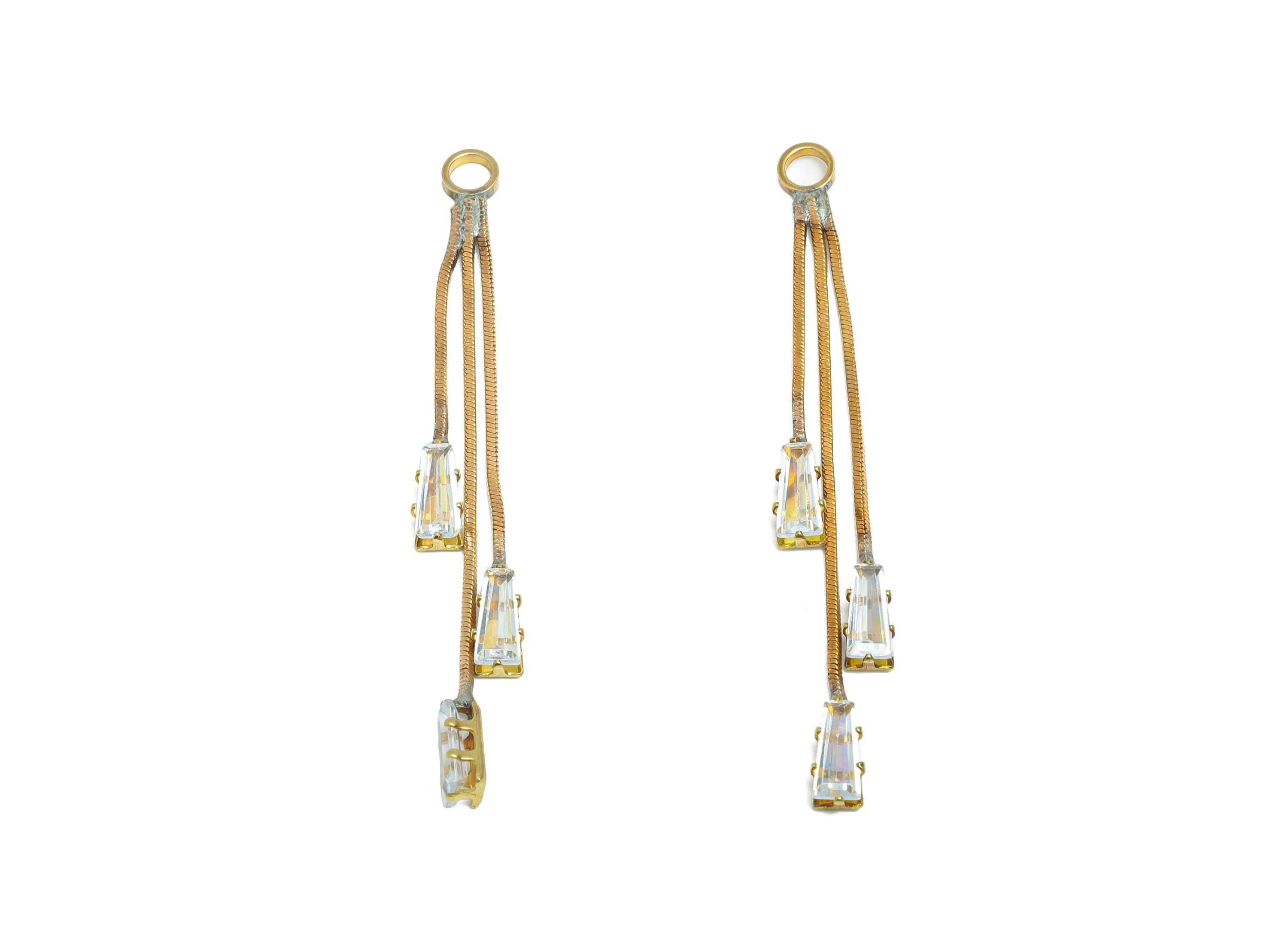 Crystal Dangle Charm - Raw Brass Sparking Earring - Dainty Zircon Dangling Charm with Crystals - Faceted Dangle Charm - 52x3x2mm - PP10989 - DOMEDBAZAAR