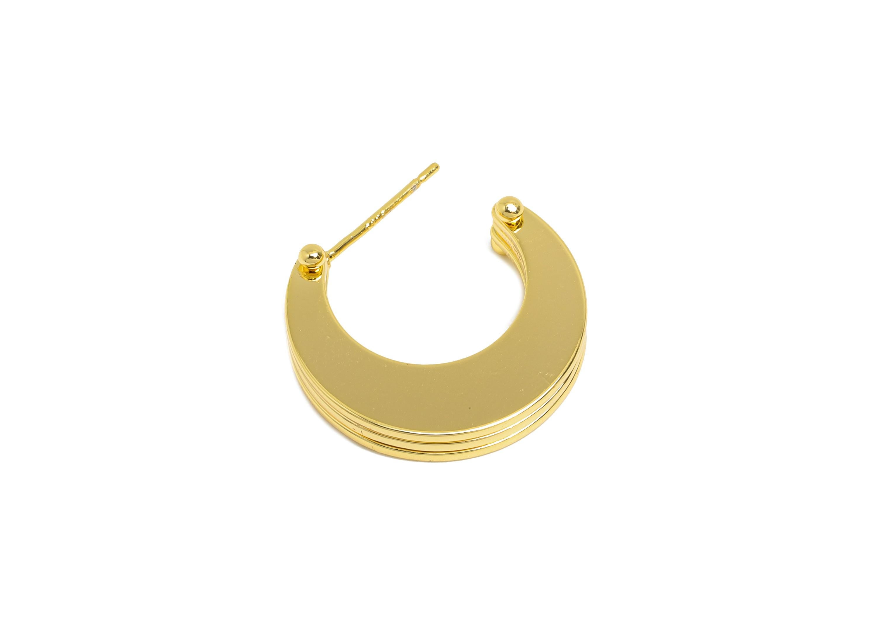 Brass Stacked Crescent Stud Earring - Gold 3 Layers Moon Earring Post - Statement Earring Post - 18K Real Gold Plated -21x18x3.4mm- RGP9531 - DOMEDBAZAAR