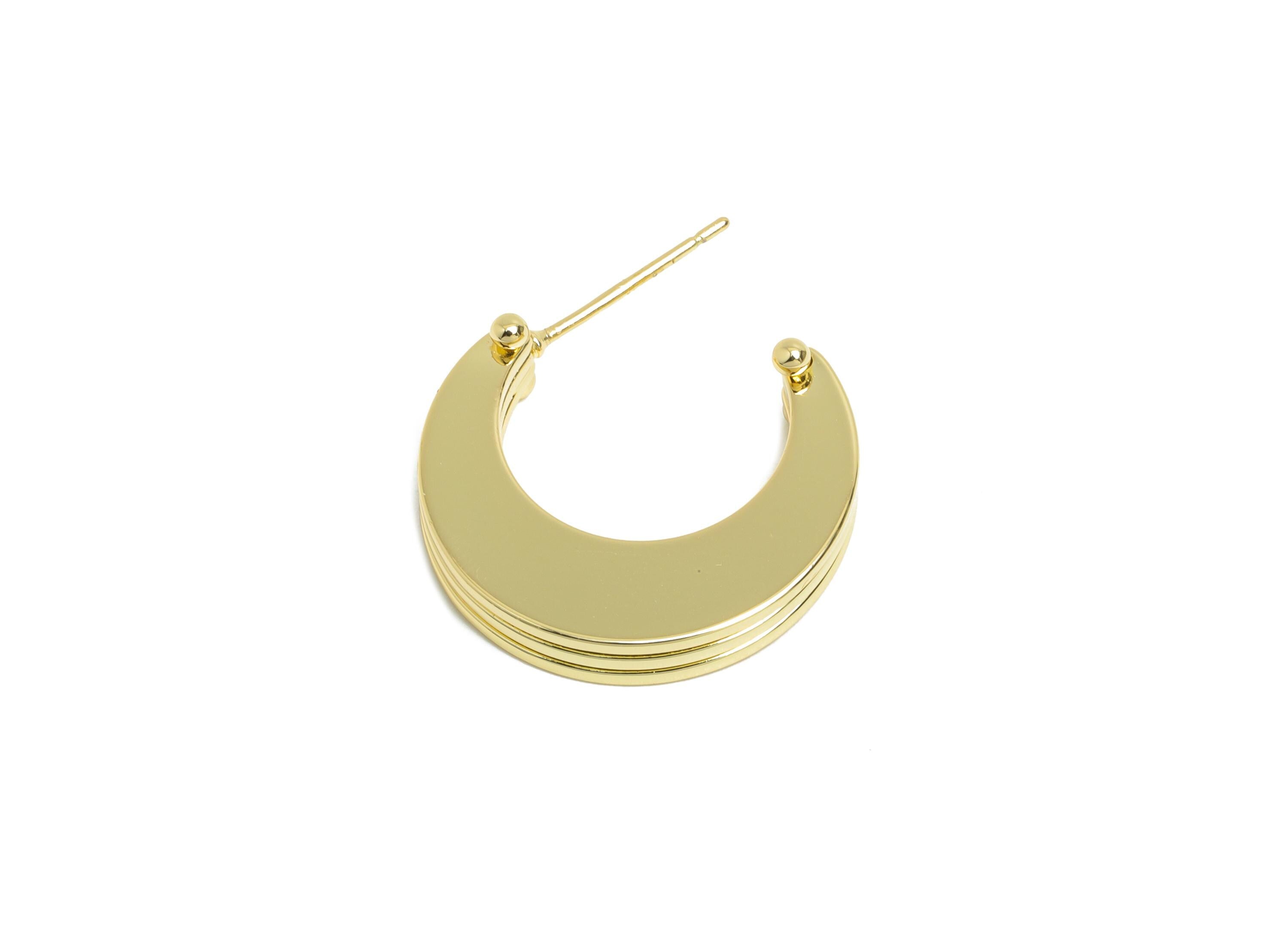 Brass Stacked Crescent Stud Earring - Gold 3 Layers Moon Earring Post - Statement Earring Post -14K Real Gold Plated -21x18x3.4mm-RGP9531-14 - DOMEDBAZAAR