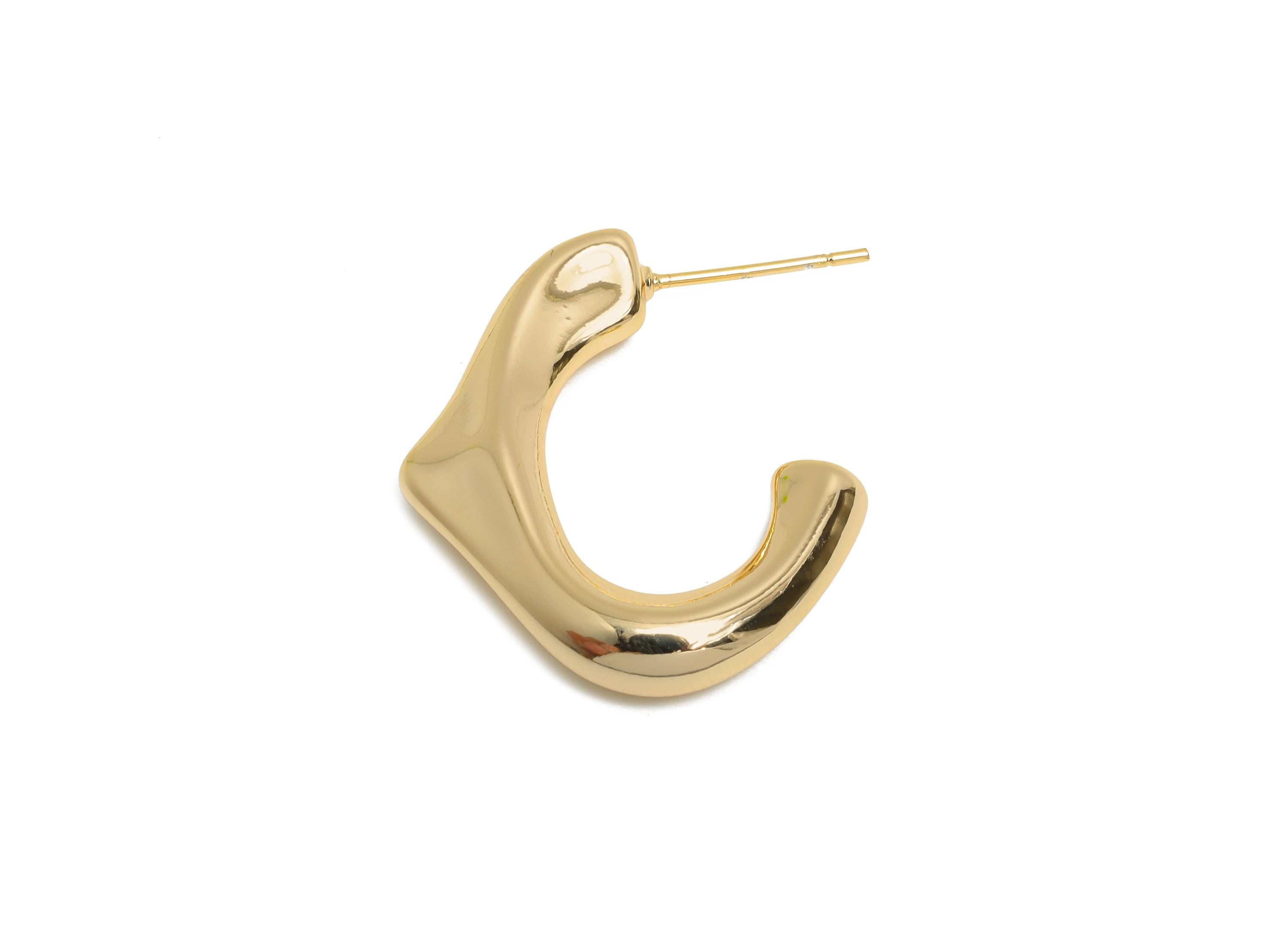 Brass Hoop Earring Stud - Brass Modern Earring Stud - Dainty Punk Earring Stud - Statement Classic Earring Stud - 27x23x5mm - RGP10326 - DOMEDBAZAAR