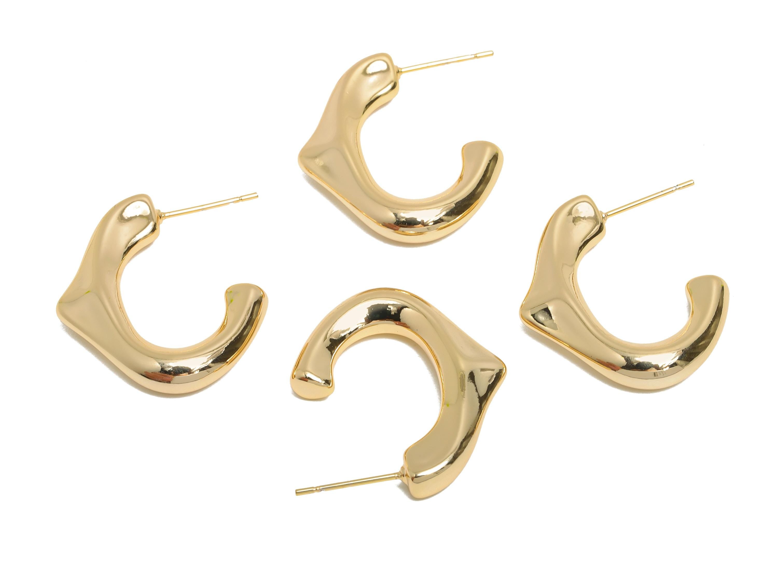 Brass Hoop Earring Stud - Brass Modern Earring Stud - Dainty Punk Earring Stud - Statement Classic Earring Stud - 27x23x5mm - RGP10326 - DOMEDBAZAAR