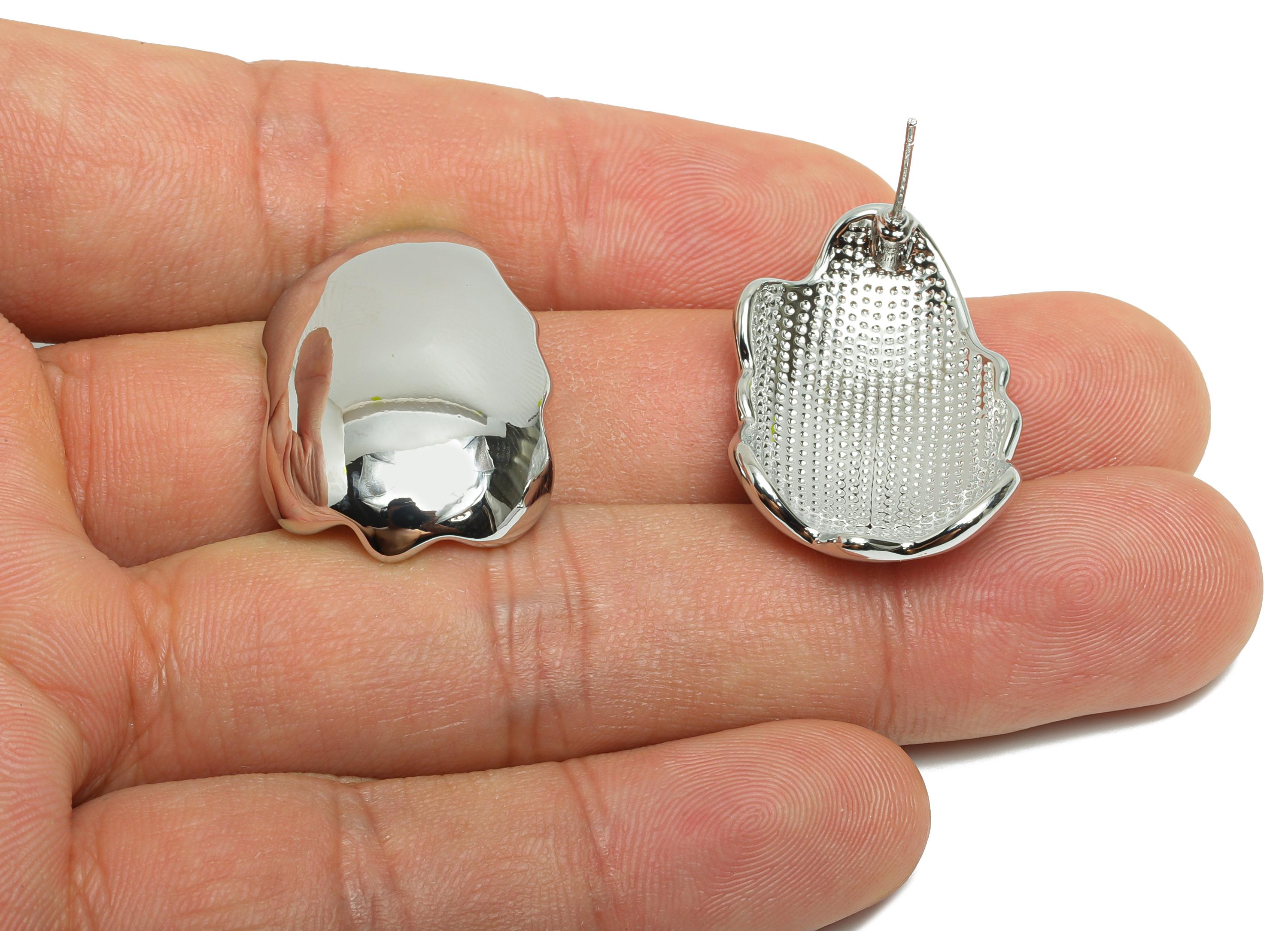 Abstract Stud Earring - Brass Modern Earring Stud - Dainty Shiny Irregular Silver Earring - Statement  Earring Stud - 29x19x5mm - RGP10332 - DOMEDBAZAAR