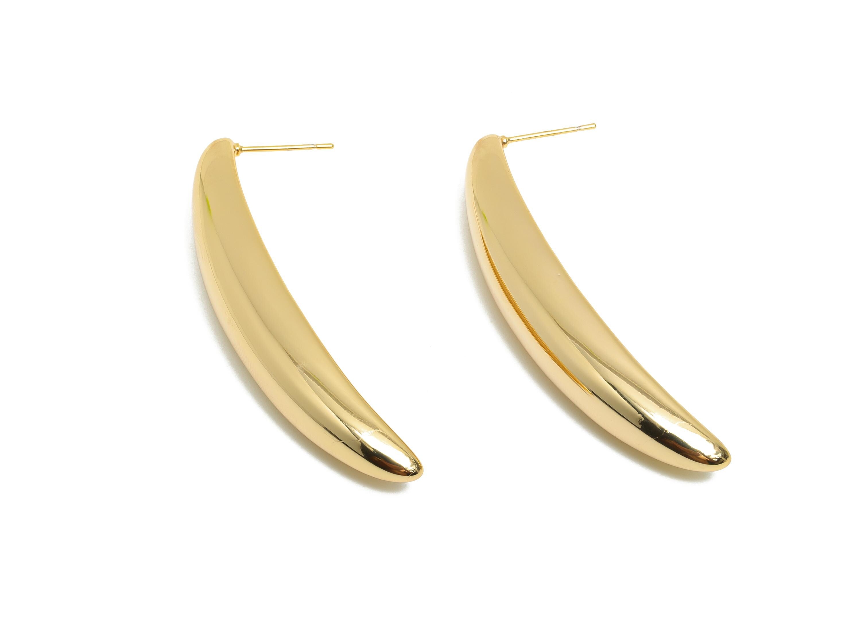 Brass Gold Stud Earring - Brass Modern Earring Stud - Minimalist Gold Earring Stud - Novelty Gold Earring - 55x10x7mm - RGP10337 - DOMEDBAZAAR