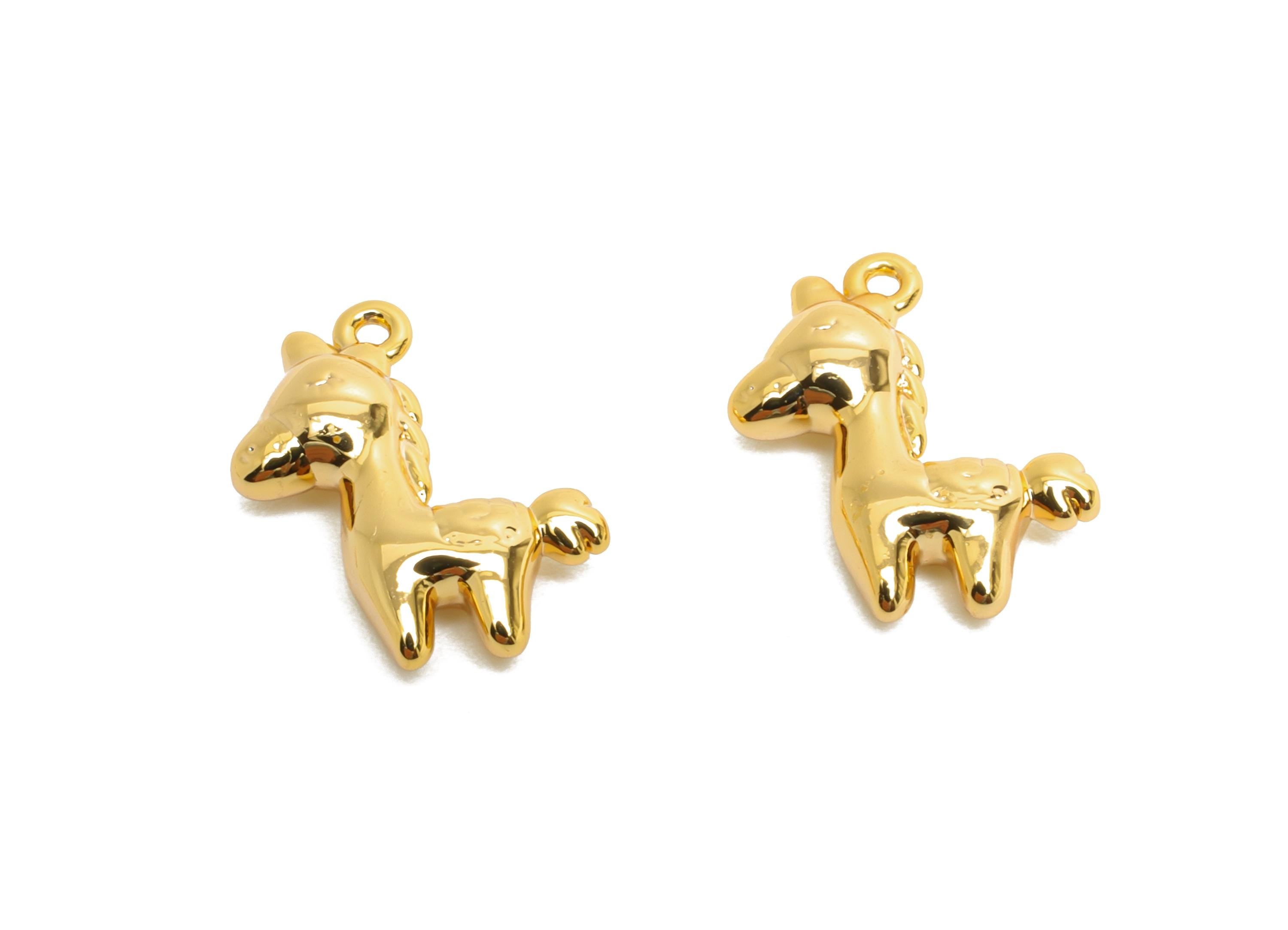 Brass Unicorn Earring Charms - Mini Horse Animal Charm for Bracelet - Jewelry Accessories DIY - 18K Real Gold Plated - 13x11x3.5mm - RGP9911 - DOMEDBAZAAR