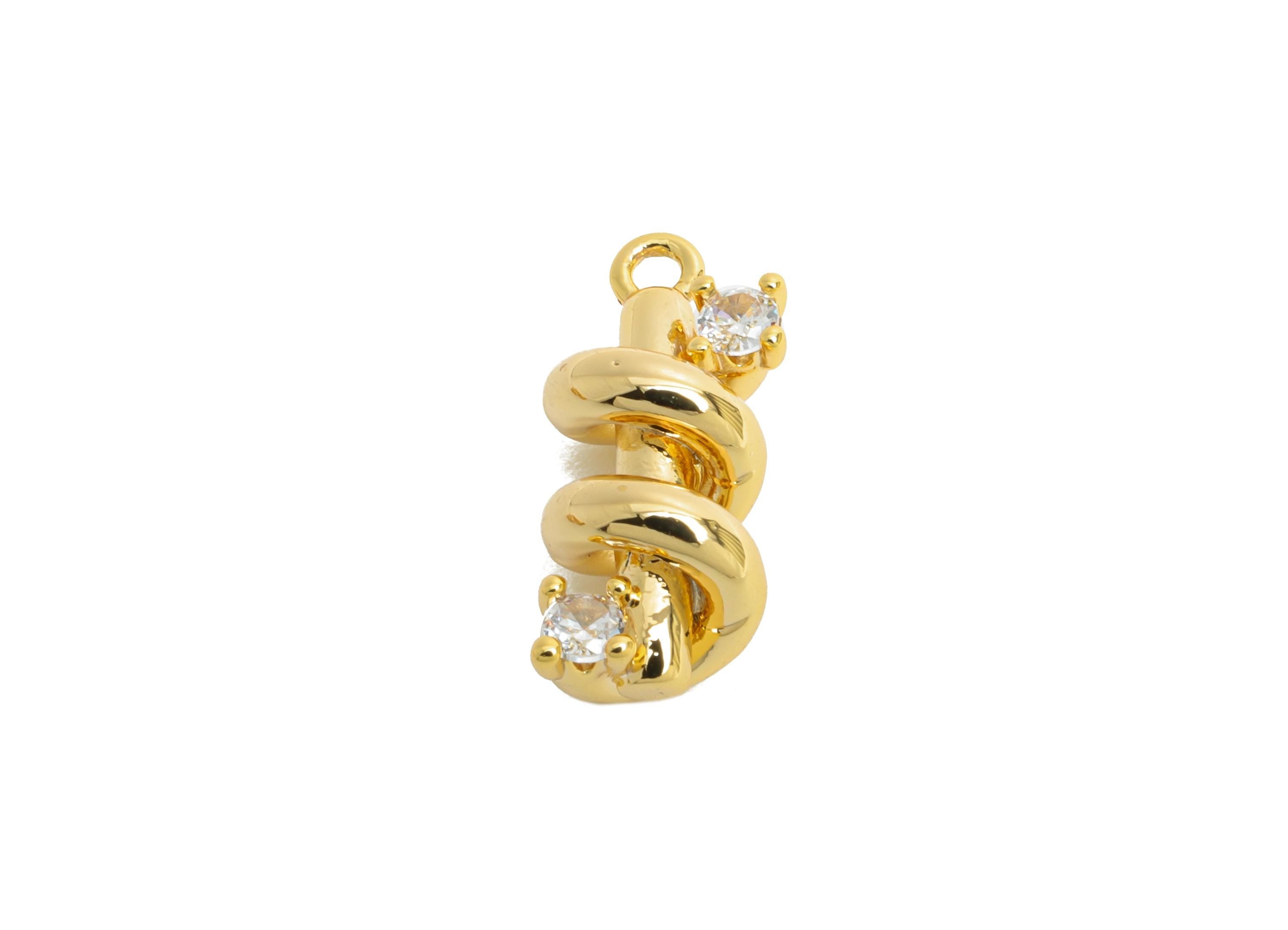 Brass Twisted Cylinder Charms - Gold Zircon Spiral Column Pendant - Refined Jewelry DIY - 18K Real Gold Plated - 16.1x6.8x6.8mm - RGP9892 - DOMEDBAZAAR