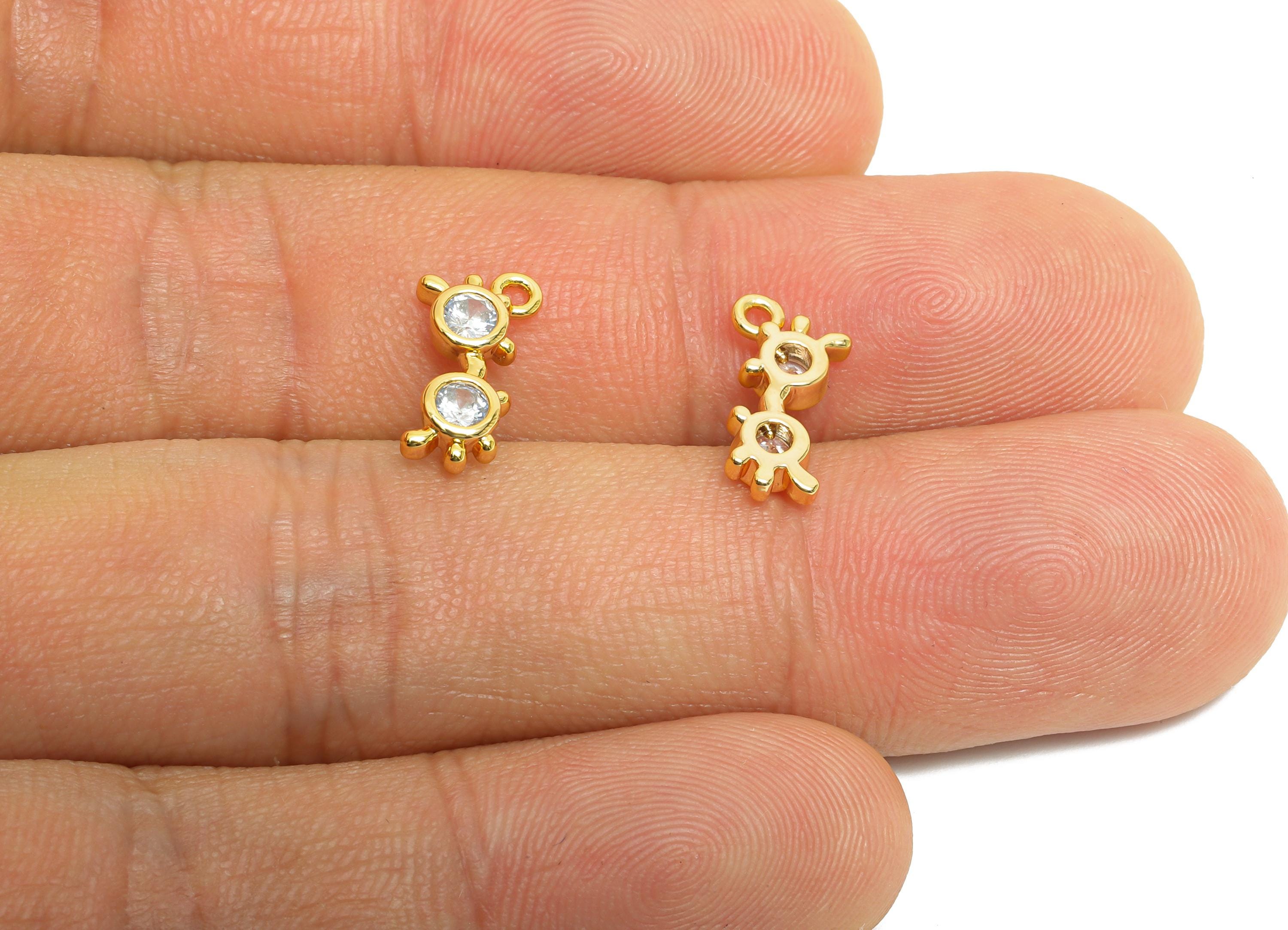 Brass Glasses Earring Charm - Gold Mini Zircon Glasses Charms for Bracelets - Chic Jewelry - 18K Real Gold Plated - 12.7x6.3x2.4mm - RGP9903 - DOMEDBAZAAR