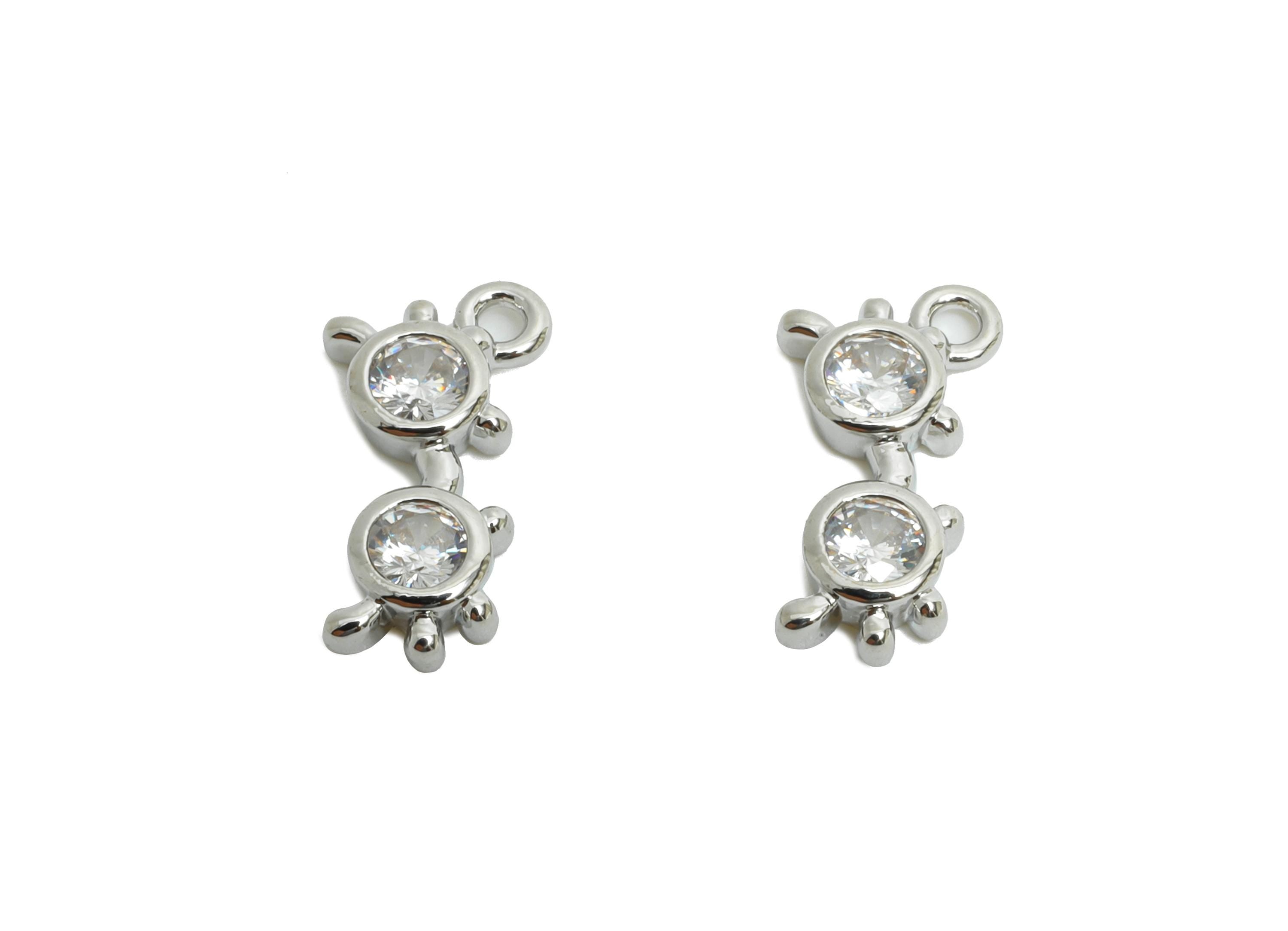 Brass Glasses Earring Charm - Silver Mini Zircon Glasses Charms for Bracelet - Chic Jewelry - 18K White Gold Plated -12.7x6.3x2.4mm-RGP9903S - DOMEDBAZAAR
