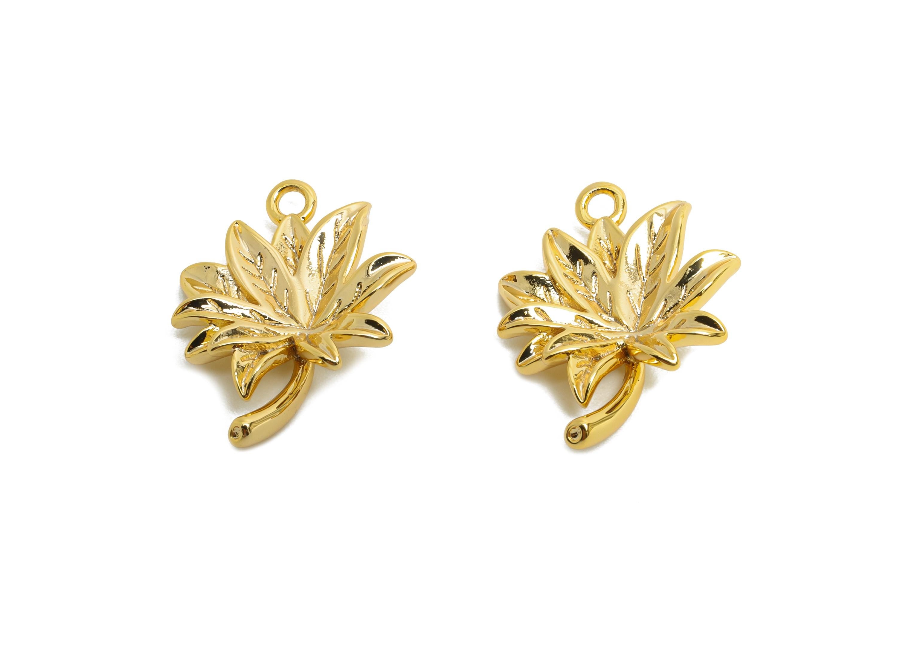 Brass Maple Leaf Earring Charms - Textured Gold Leaf Plant Pendant - Jewelry Accessories - 18K Real Gold Plated - 18.6x14x3.4mm - RGP9926 - DOMEDBAZAAR