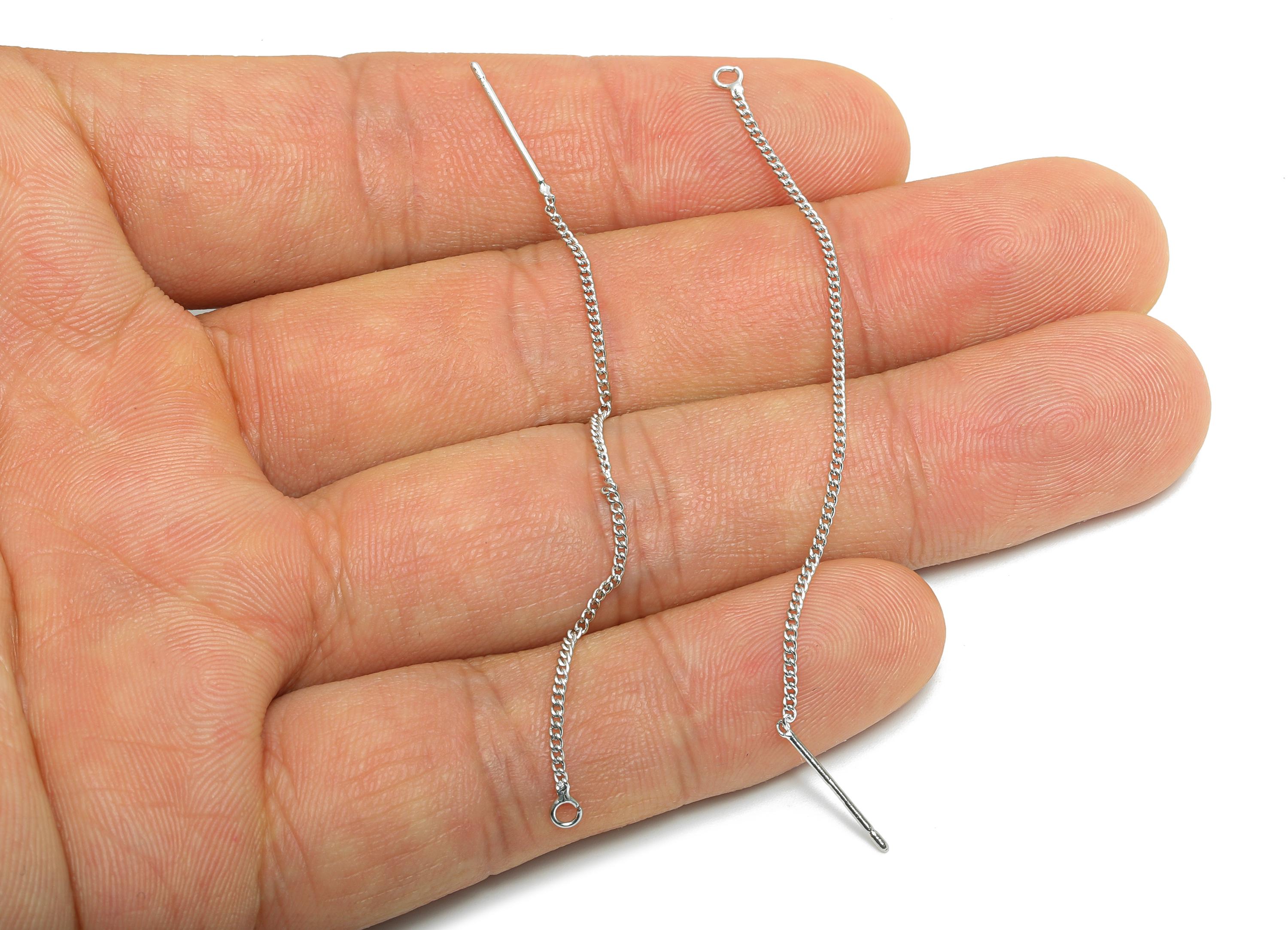 8cm Brass Tassel Earring Wire - Silver Chain Tassel Earring Wire with Loops - Jewelry Accessories DIY - Silver Tone Plated Brass - RGP9955 - DOMEDBAZAAR