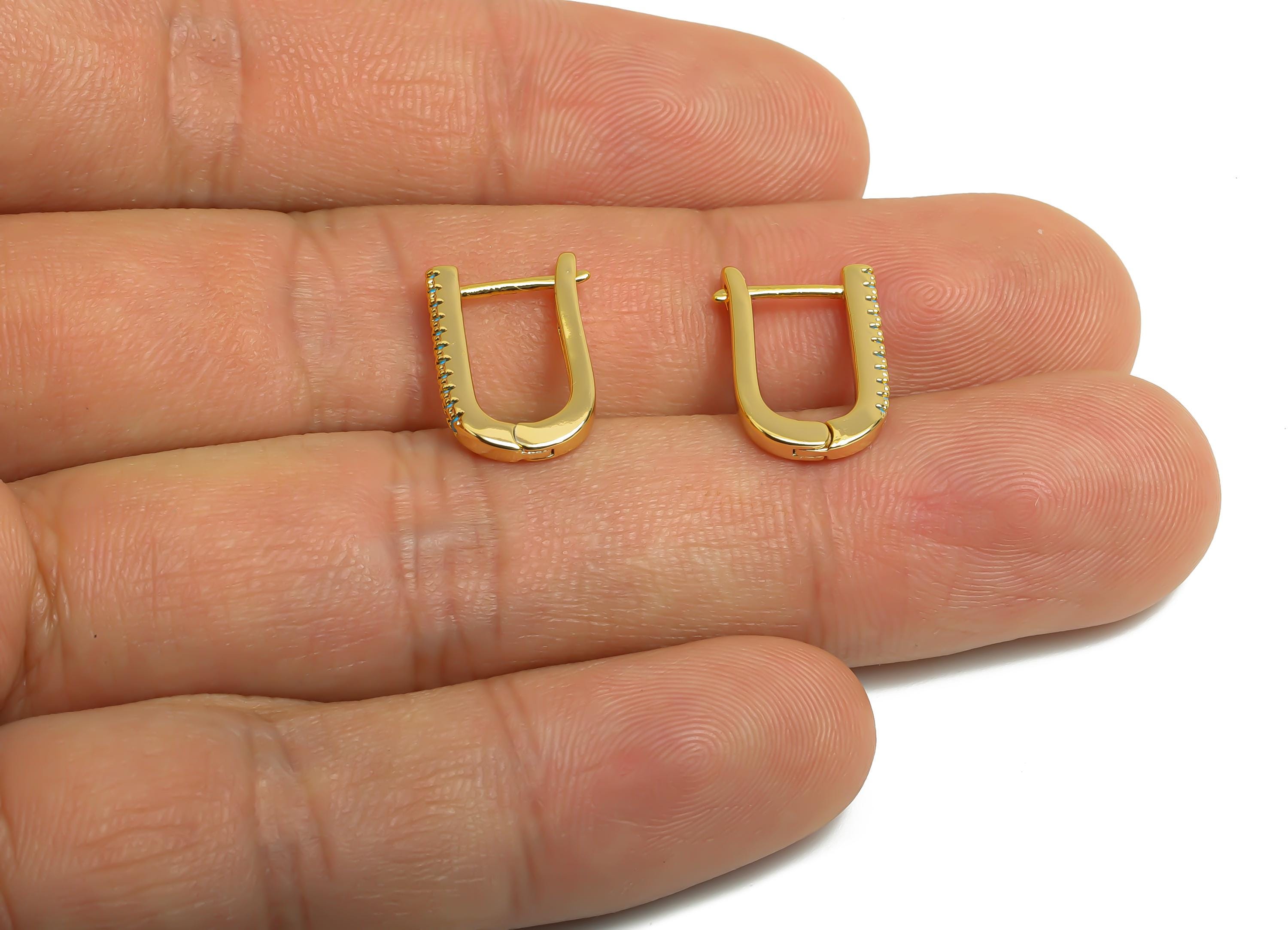 Brass Hoop CZ Earring - Brass Chic Gold Hoop Earring - Gold Zircon English Lock Earring - Versatile Everyday Earrings - 15x1x2mm - RGP10260 - DOMEDBAZAAR